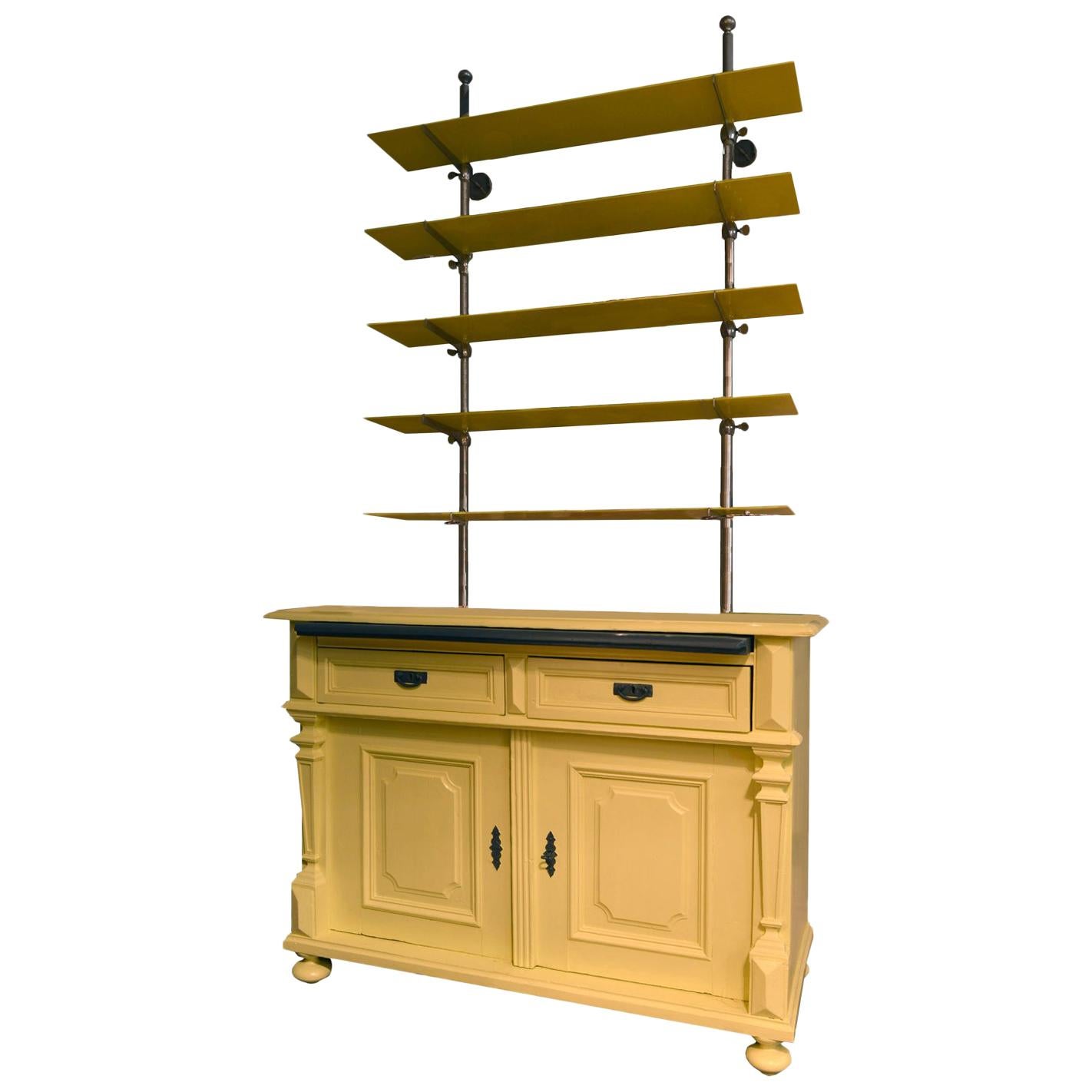 Italy Mid-19th Century Yellow Wood Buffet with Yellow Glass Shelves