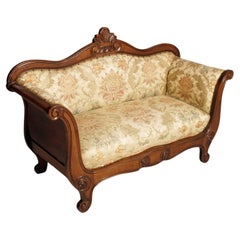 Italy Mid 20th Century Louis Philippe Sleigh Sofa in Hand-carved Walnut