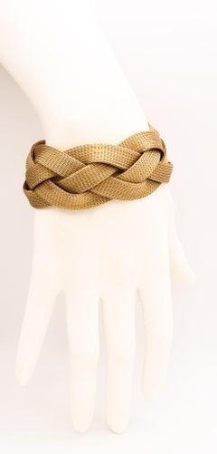 Italy Mid Century 1950 Torino Massive Braided Mesh Bracelet in Solid 18kt Gold