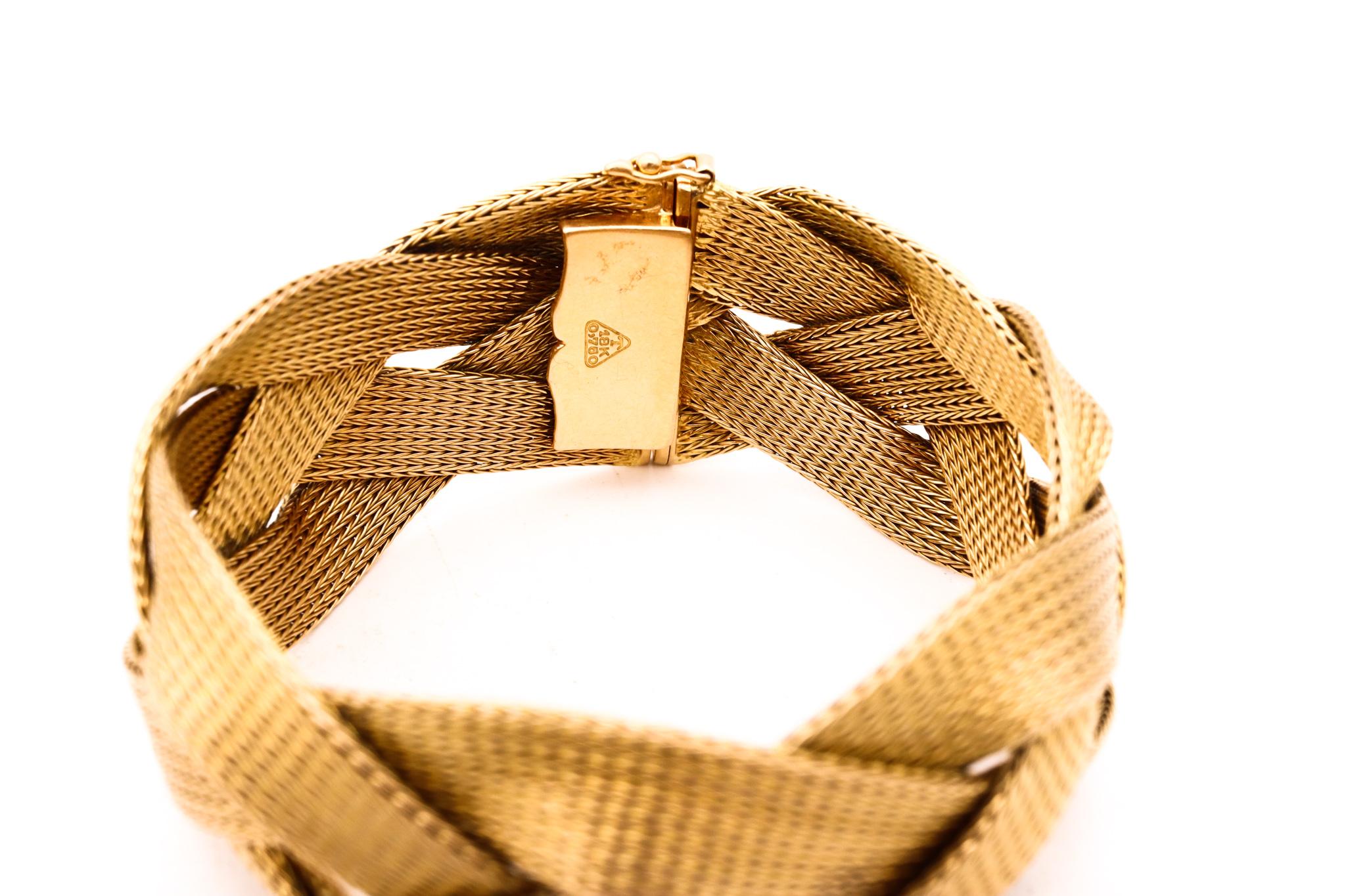 Italy Mid Century 1950 Torino Massive Braided Mesh Bracelet in Solid 18kt Gold 2