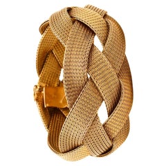 Vintage Italy Mid Century 1950 Torino Massive Braided Mesh Bracelet in Solid 18kt Gold