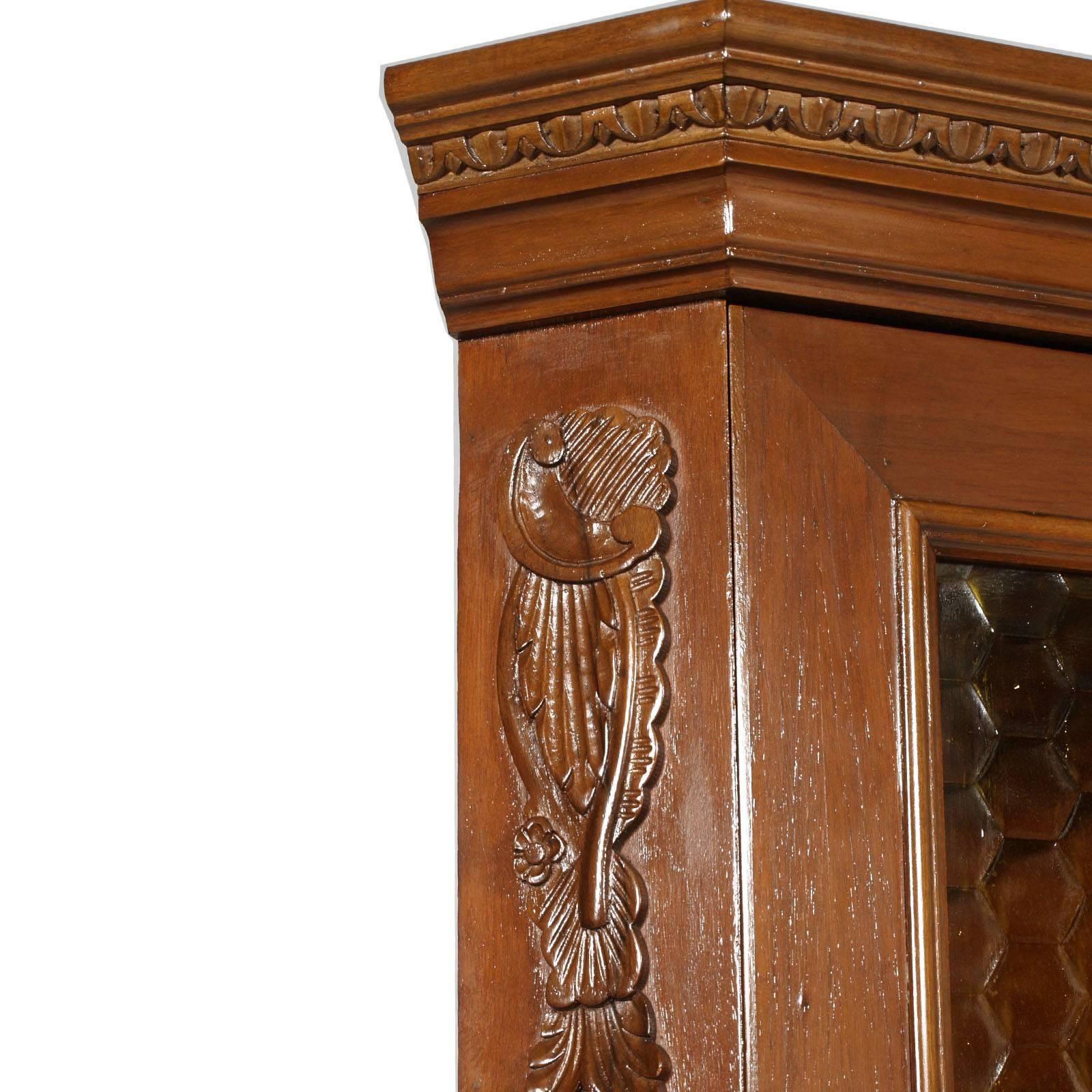 Hand-Carved Italy antique Corner Cupboard Renaissance by Michele Bonciani in Carved Walnut For Sale