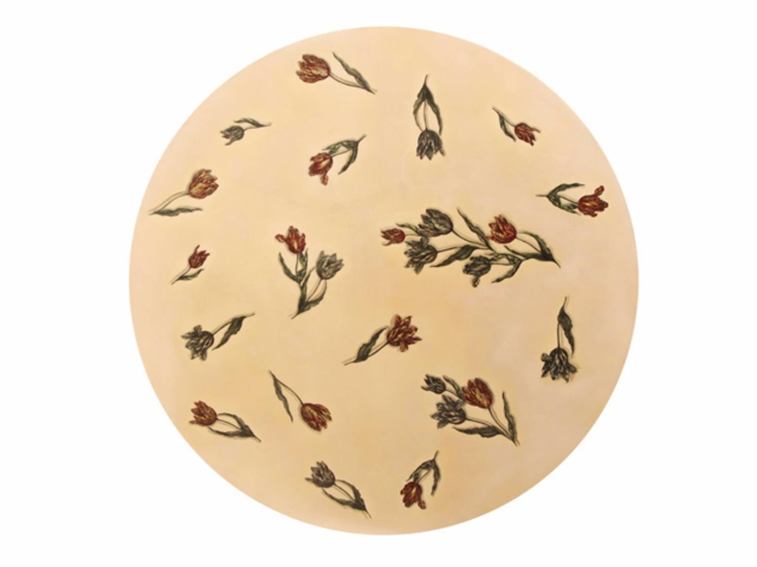 Mid-Century Modern Italy 1950 Fornasetti Round Lacquered Dining Table Tulips Decoration