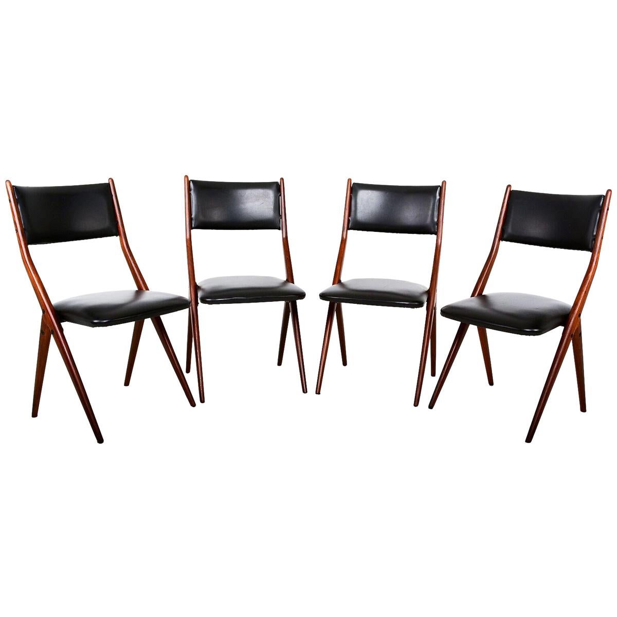 Italy Midcentury Set of 4 Fabulous Borsani Italian Dining Chairs, 1950s