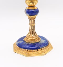 ITALY Milano 1970 Impressive Lapis Lazuli Goblet In Gilt .800 Sterling Silver