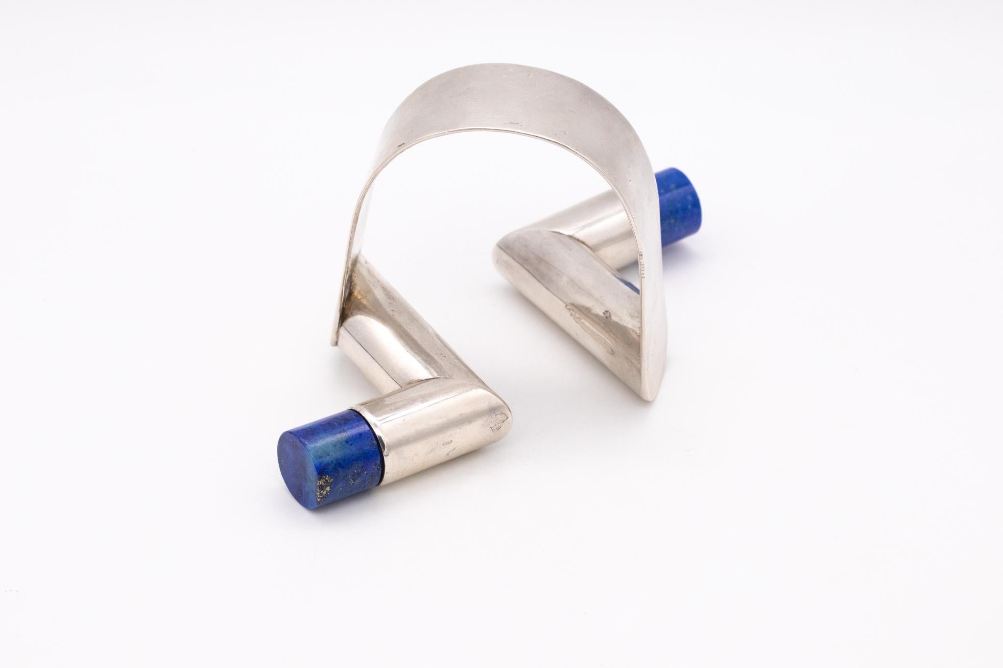 Mixed Cut Italy Milano 1980 Memphis Geometric Bracelet In .925 Silver And Lapis Lazuli For Sale