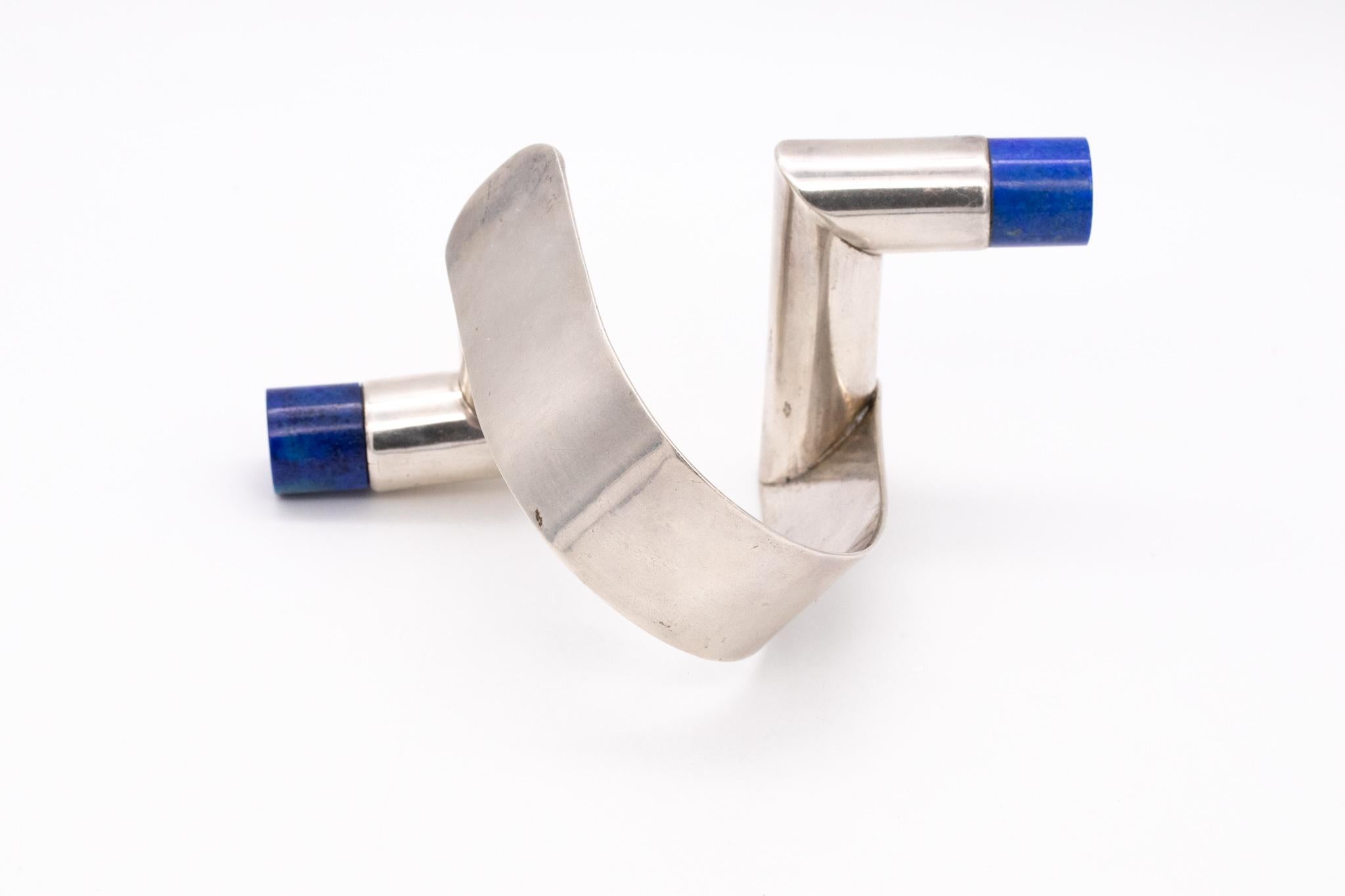 Italy Milano 1980 Memphis Geometric Bracelet In .925 Silver And Lapis Lazuli In Excellent Condition For Sale In Miami, FL