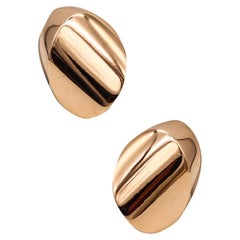 Italy, Modernist Clip on Sculptural Earrings in Solid 18Kt Yellow Gold