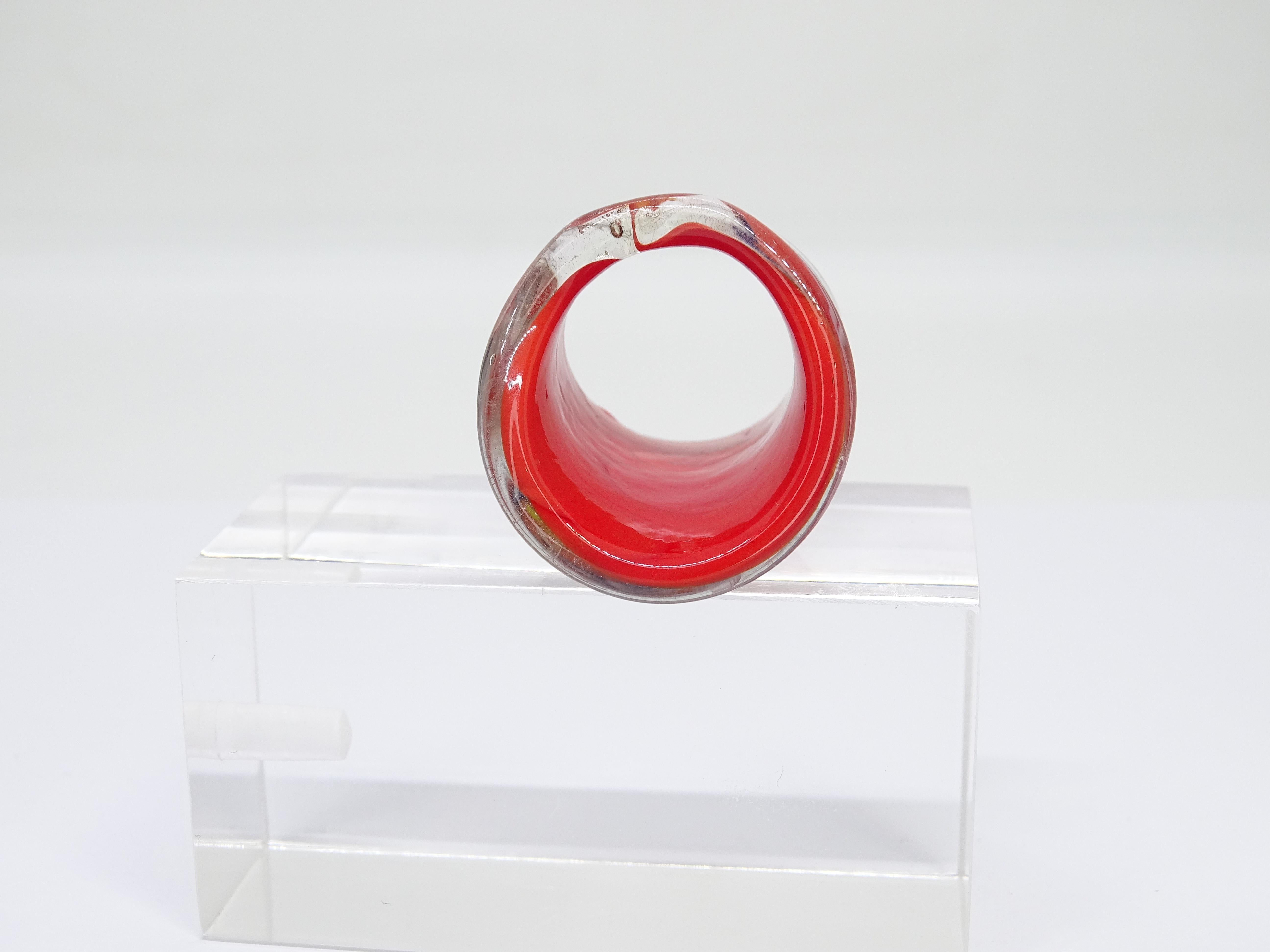 Italien Murano Millefiori Ring, Rotes Muranoglas, Vintage im Angebot 5