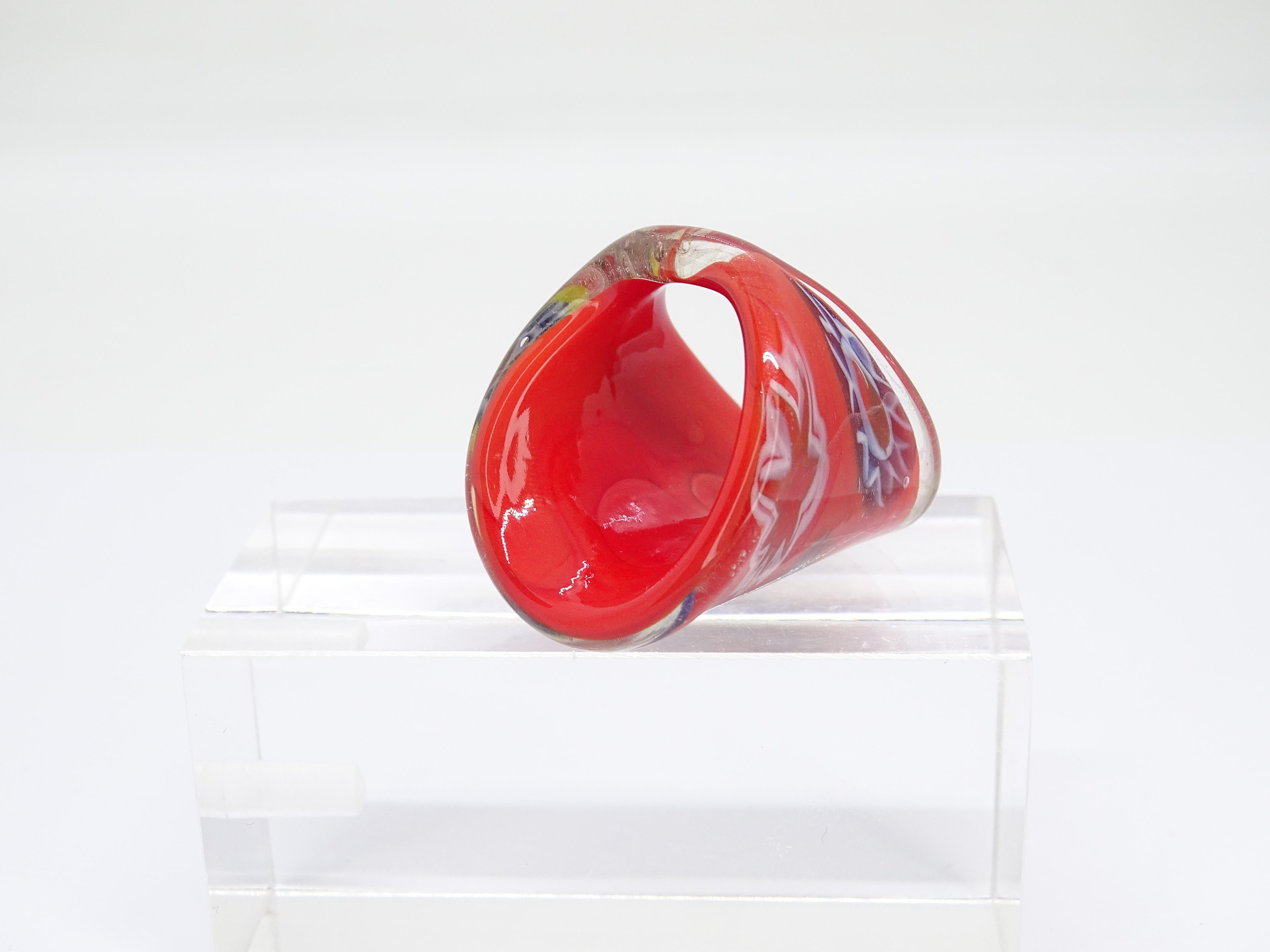 Italien Murano Millefiori Ring, Rotes Muranoglas, Vintage im Angebot 6
