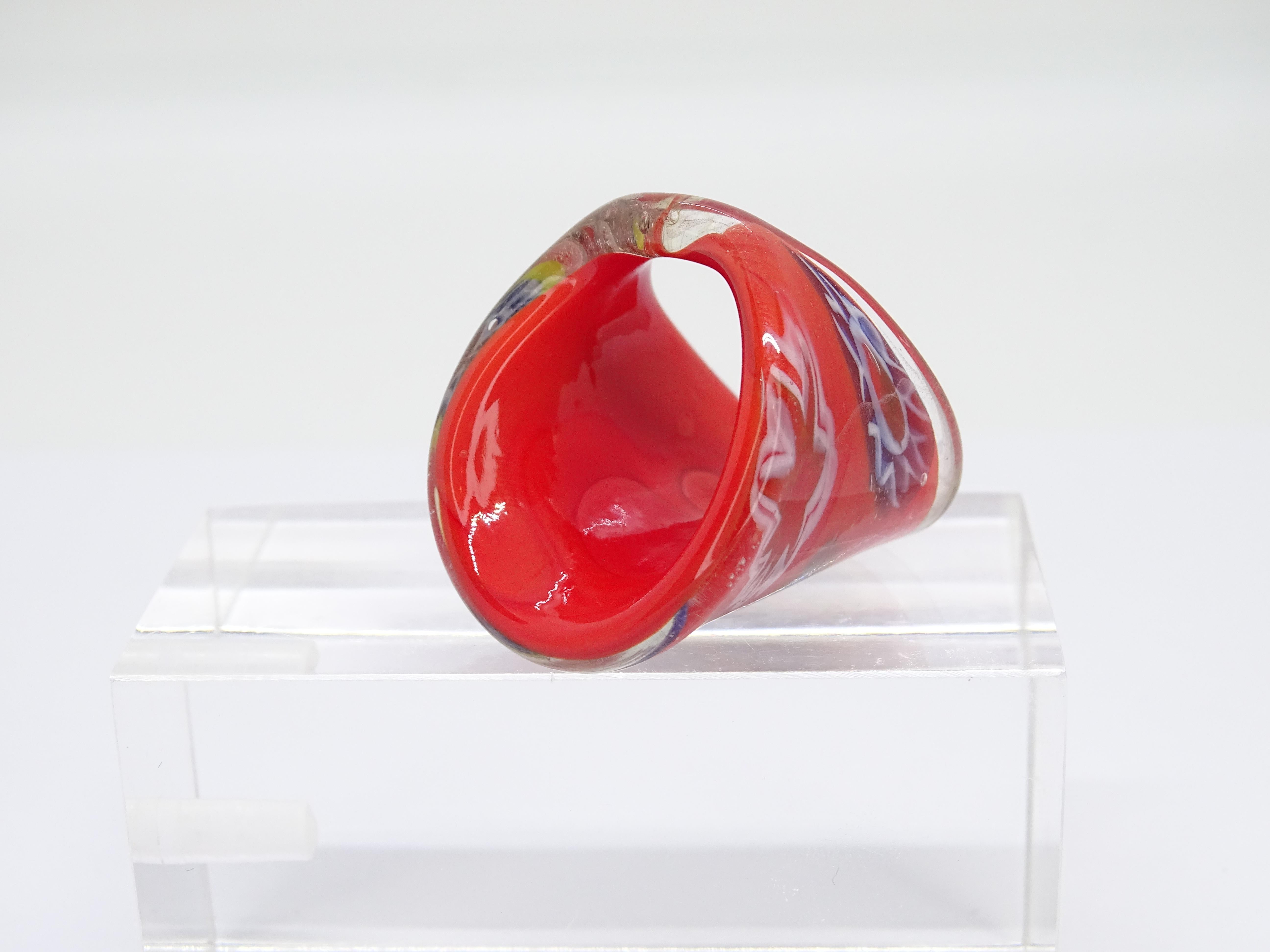 Italien Murano Millefiori Ring, Rotes Muranoglas, Vintage im Angebot 7