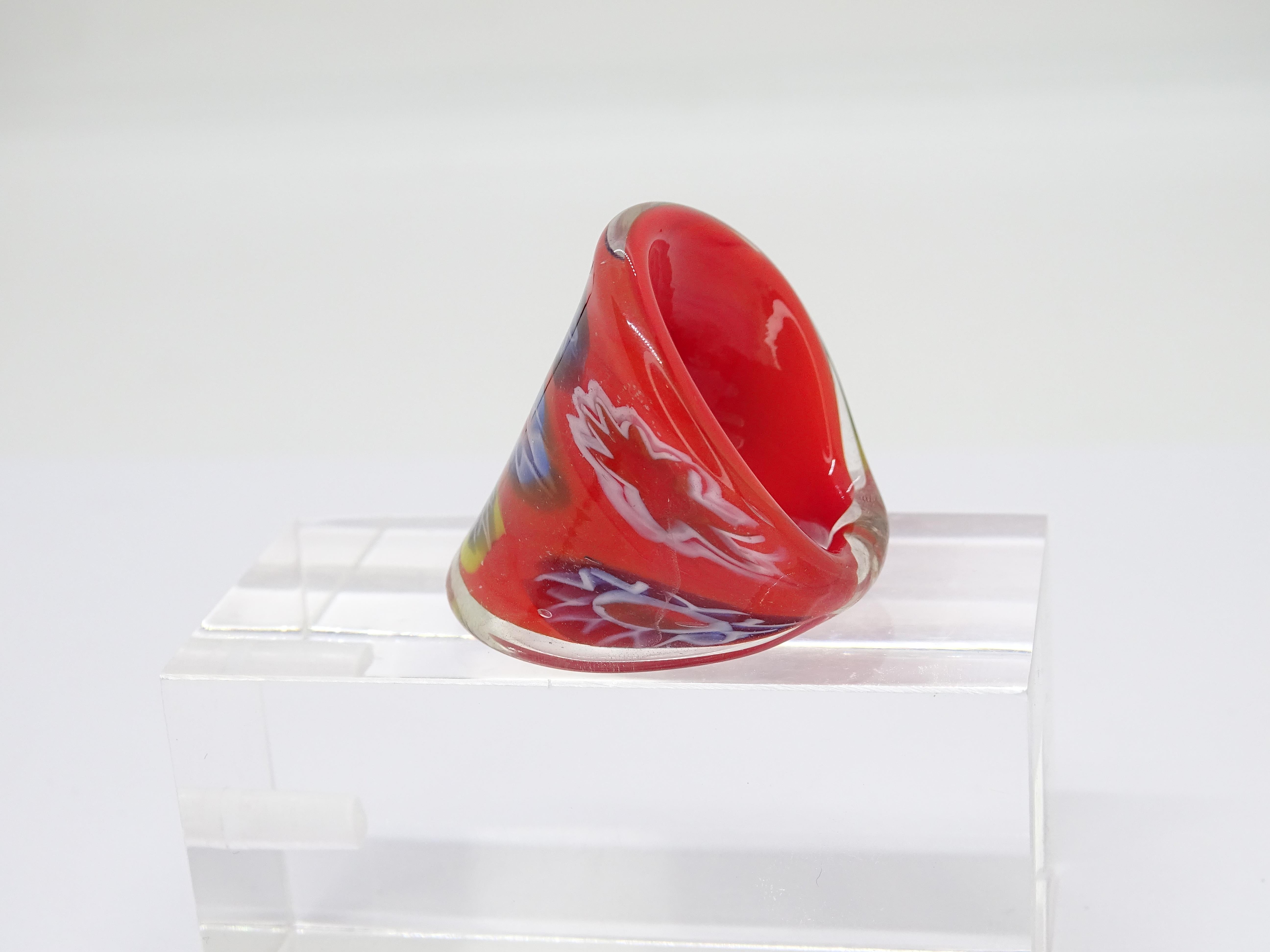 Italien Murano Millefiori Ring, Rotes Muranoglas, Vintage im Angebot 8
