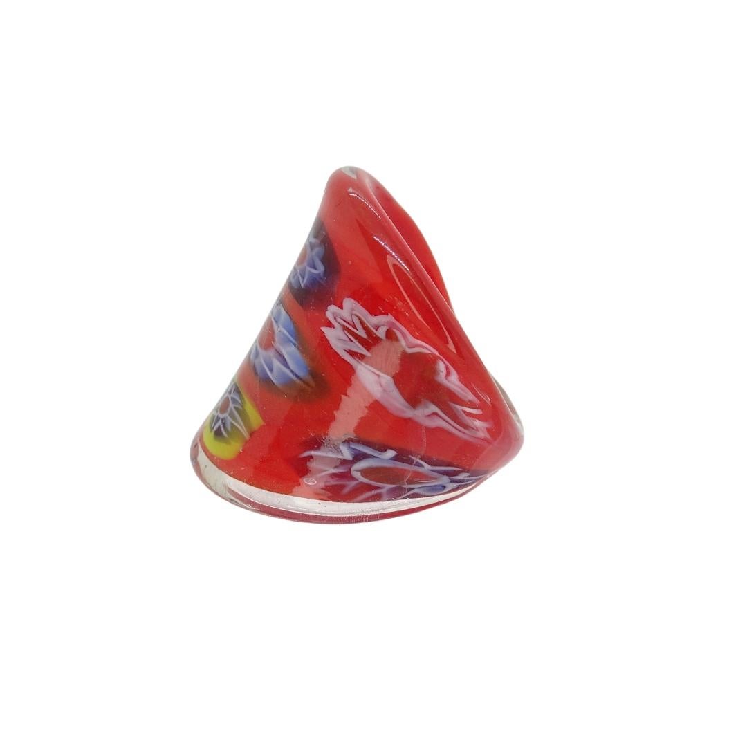 Italien Murano Millefiori Ring, Rotes Muranoglas, Vintage im Angebot 9