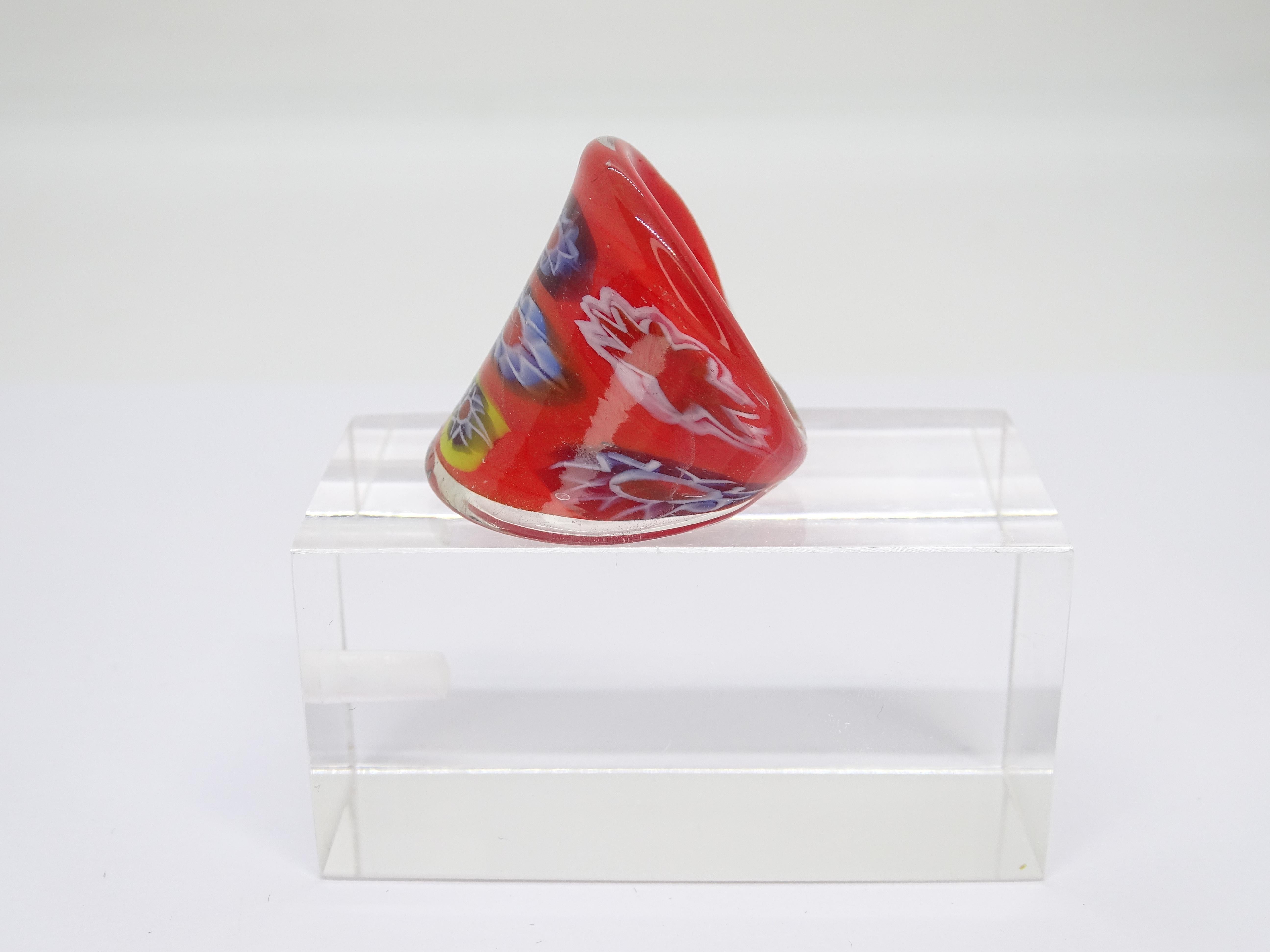 Italien Murano Millefiori Ring, Rotes Muranoglas, Vintage für Damen oder Herren im Angebot