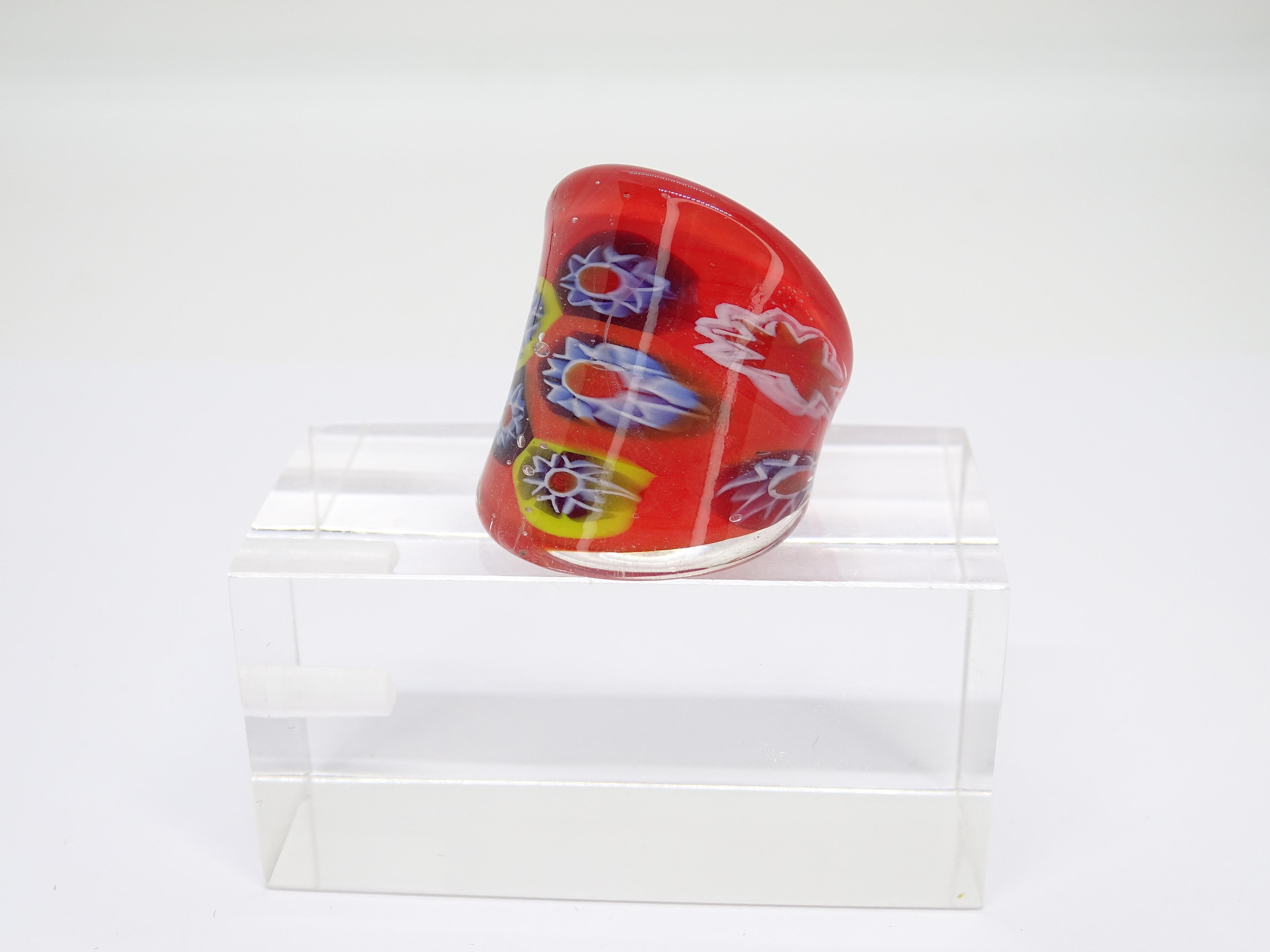 Italien Murano Millefiori Ring, Rotes Muranoglas, Vintage im Angebot 2