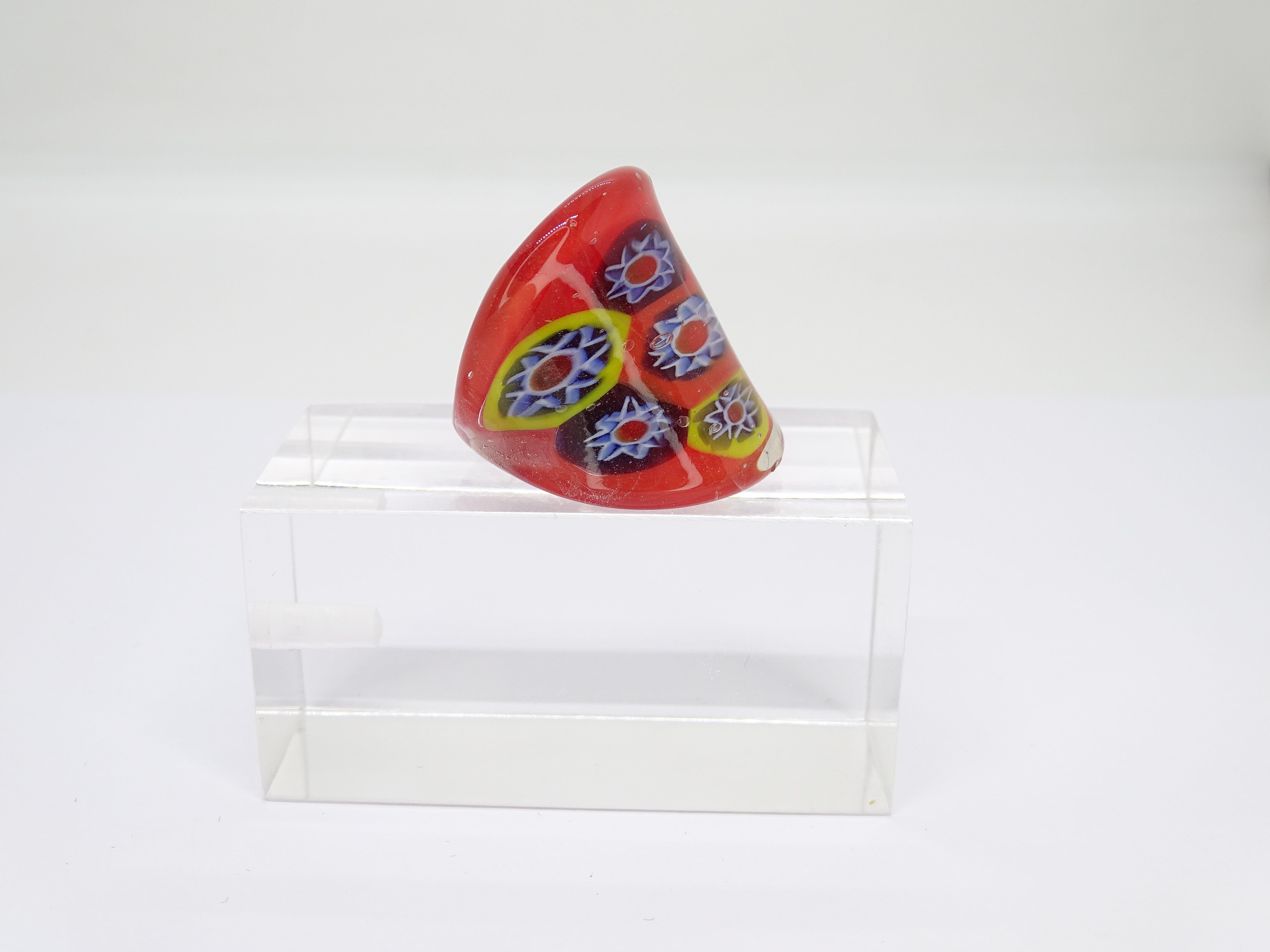 Italien Murano Millefiori Ring, Rotes Muranoglas, Vintage im Angebot 3