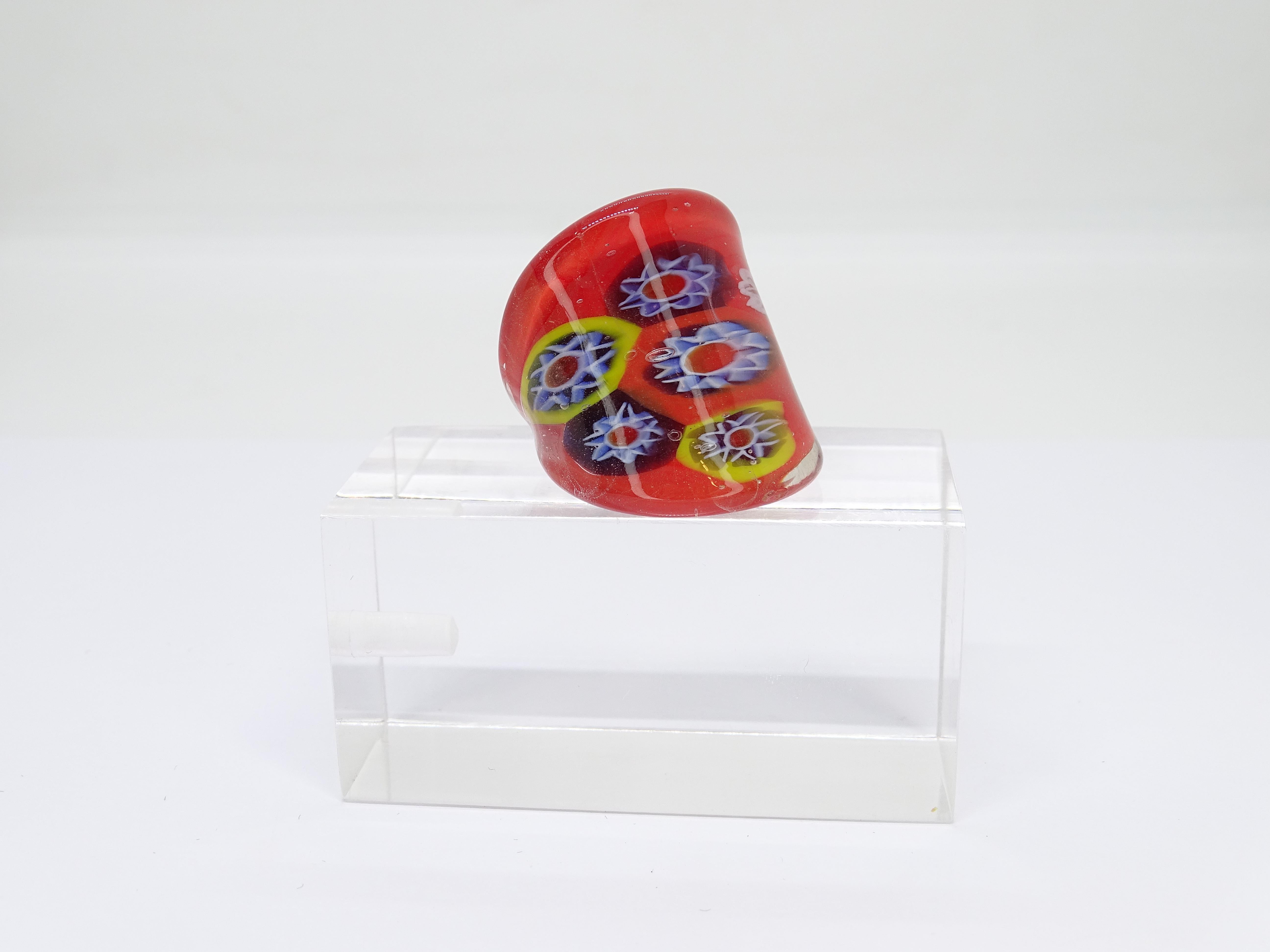Italien Murano Millefiori Ring, Rotes Muranoglas, Vintage im Angebot 4