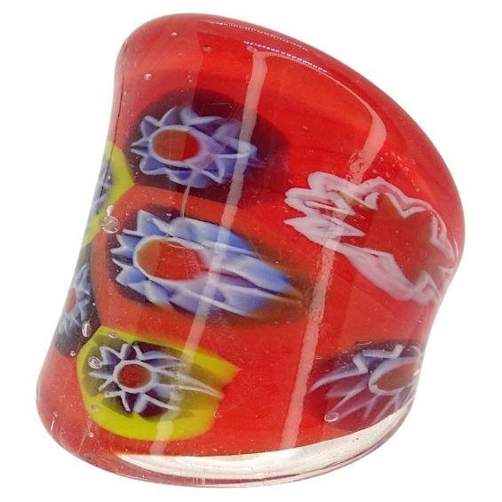Italien Murano Millefiori Ring, Rotes Muranoglas, Vintage im Angebot