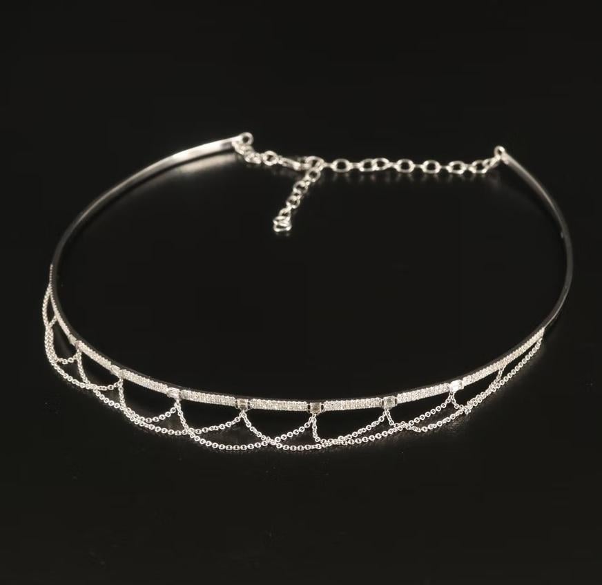 Round Cut Italy / New / 14K Gold 1.25 CT Diamond Festoon Choker Necklace / Luxury For Sale