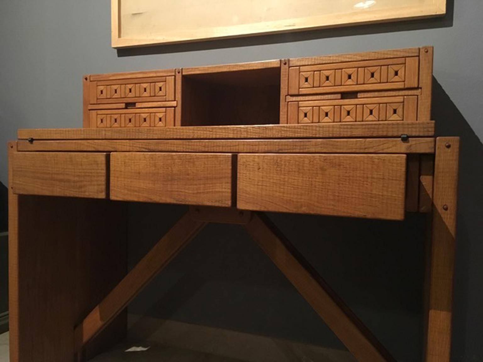 Late 20th Century Italy Officina Rivadossi Oak Writing Desk Post Modern Design, 1990