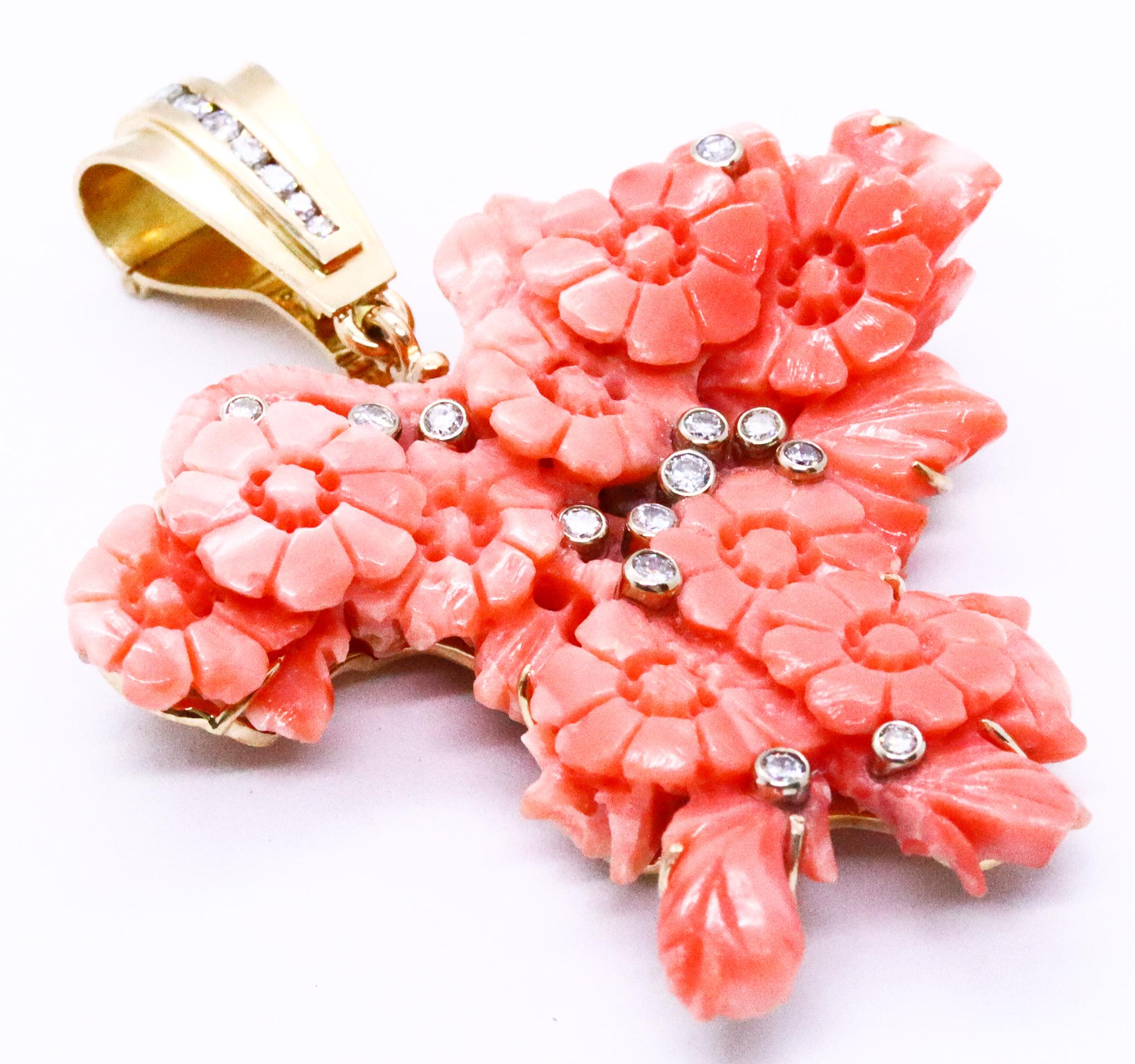 Italy Organic Pendant in 14kt Yellow Gold with 1.22cts in Diamonds Carved Coral 1