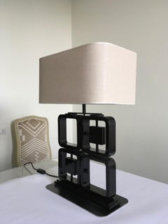 Italy Mid-Century Modern Style Pair Black Walnut Table Lamps