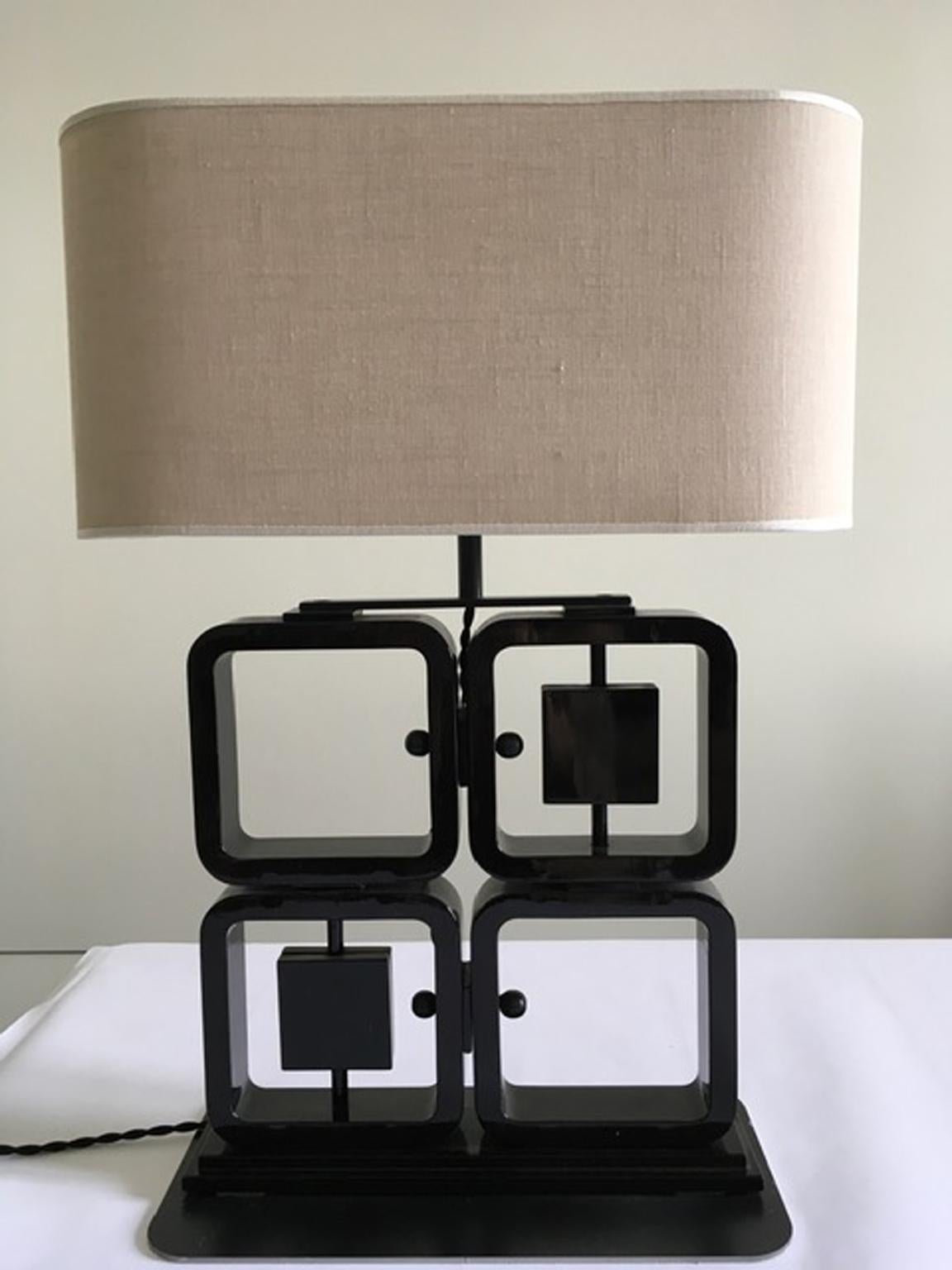 Mid-Century Modern Italy  Post-Modern Design Pair Black Wooden Table Lamps  For Sale