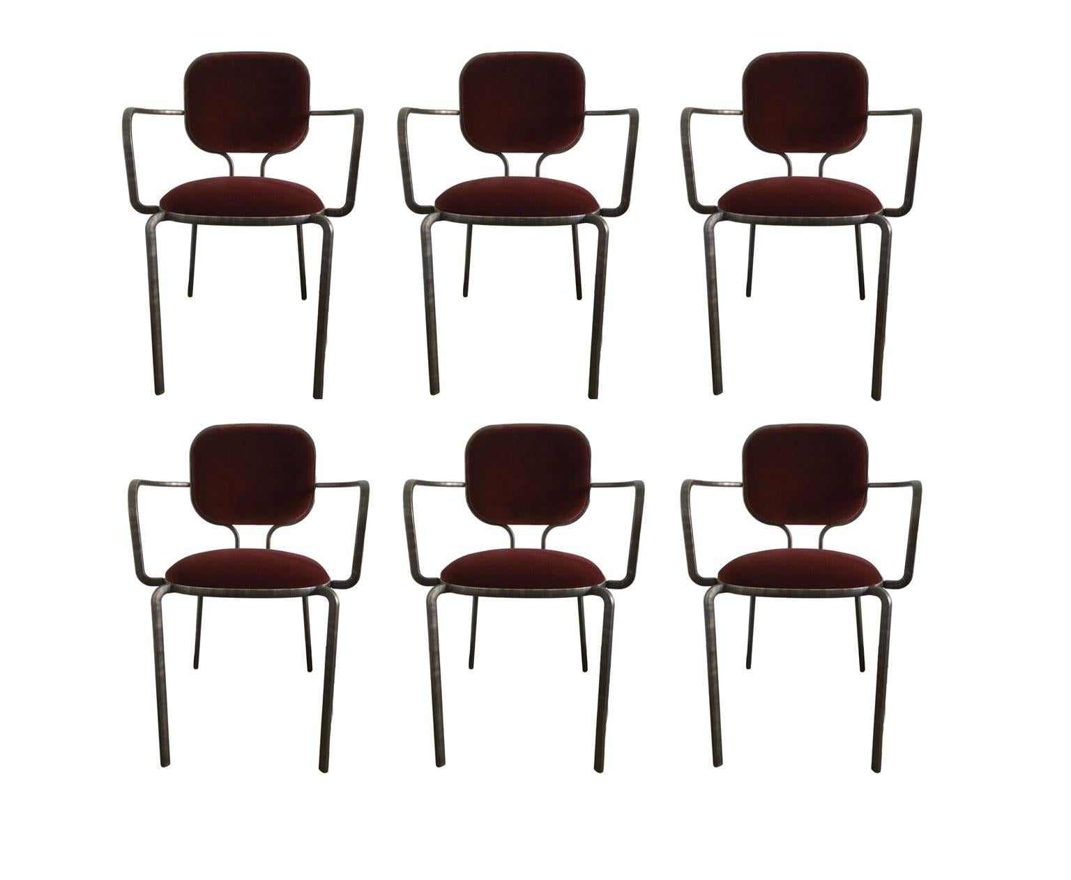Italia Pareja de sillones de metal bruñido y terciopelo de Ghdini 1961 en venta 10