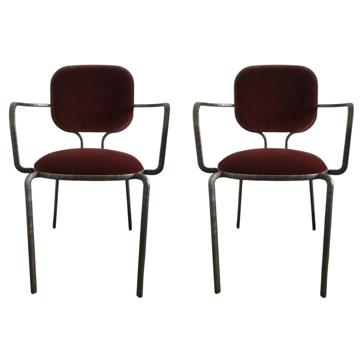 Italia Pareja de sillones de metal bruñido y terciopelo de Ghdini 1961