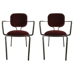 Italia Pareja de sillones de metal bruñido y terciopelo de Ghdini 1961