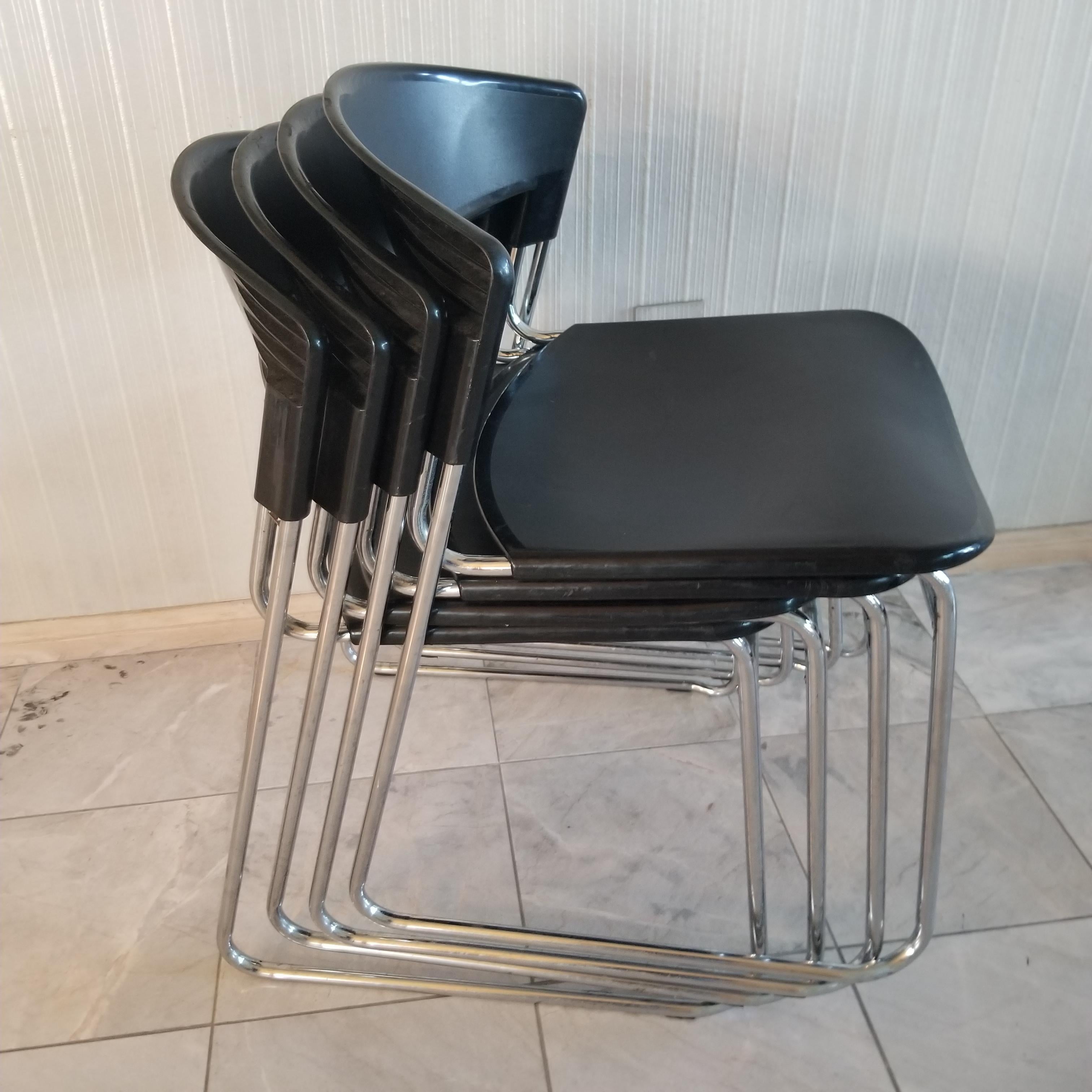 Late 20th Century ITALY Paolo Favaretto  Post Modern Tubular Chrome Chairs Stacking Assisa  1986