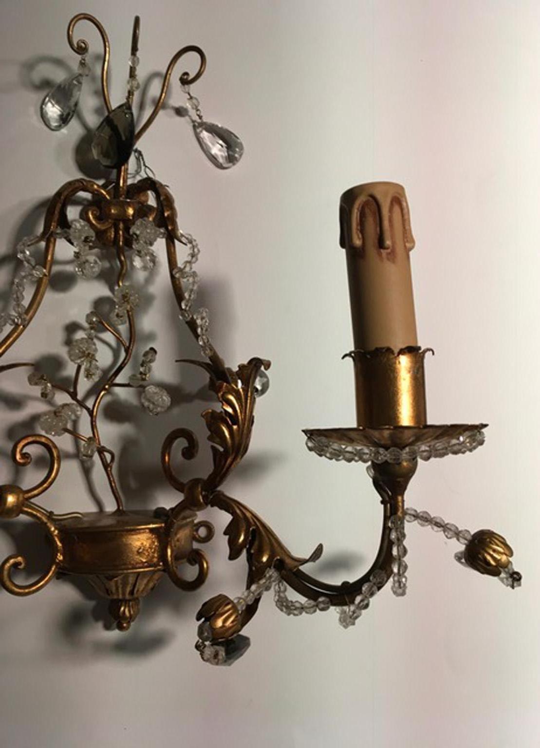 Italian Italy Baroque Style Iron Gold Finish Wall Lights For Sale
