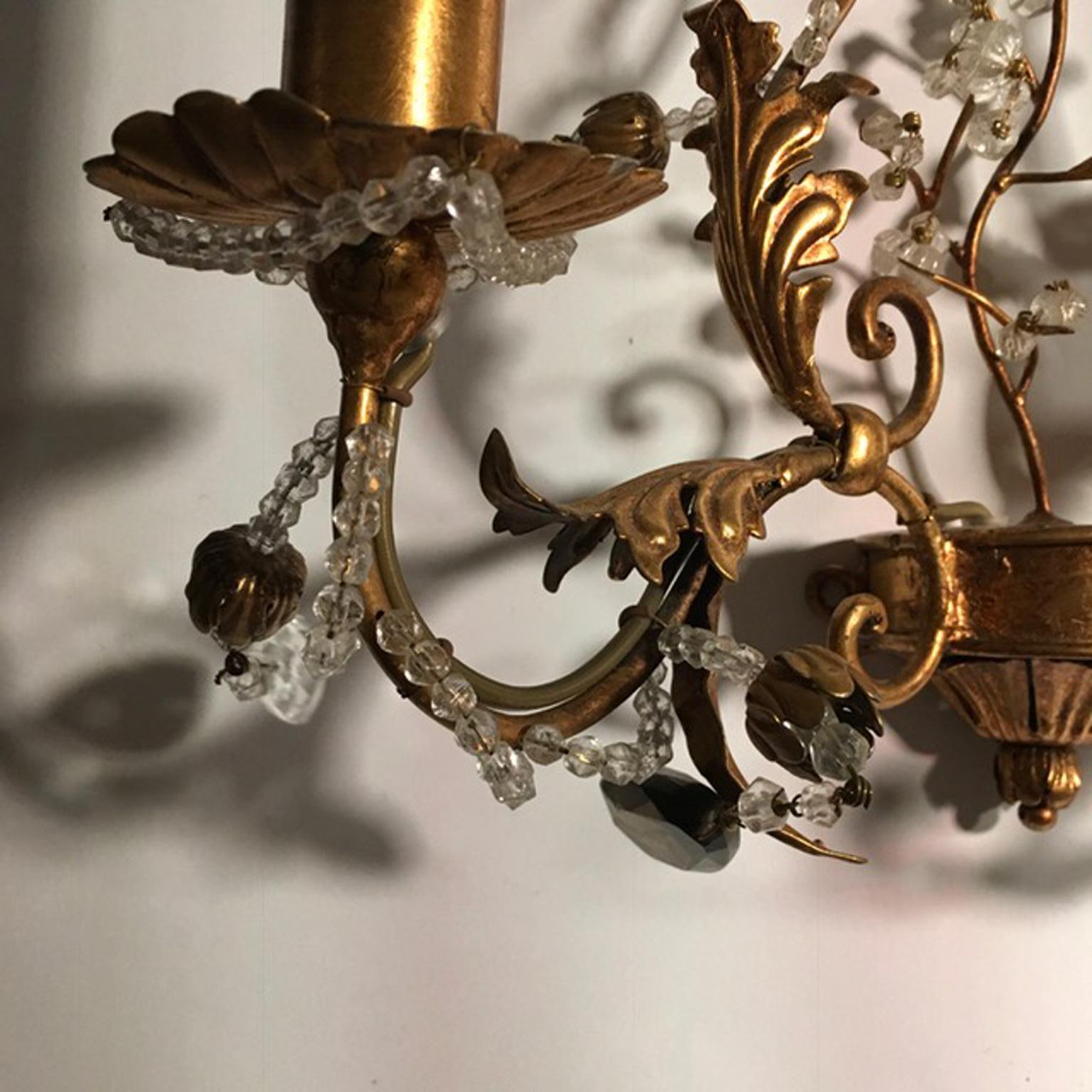 Hand-Crafted Italy Baroque Style Iron Gold Finish Wall Lights For Sale