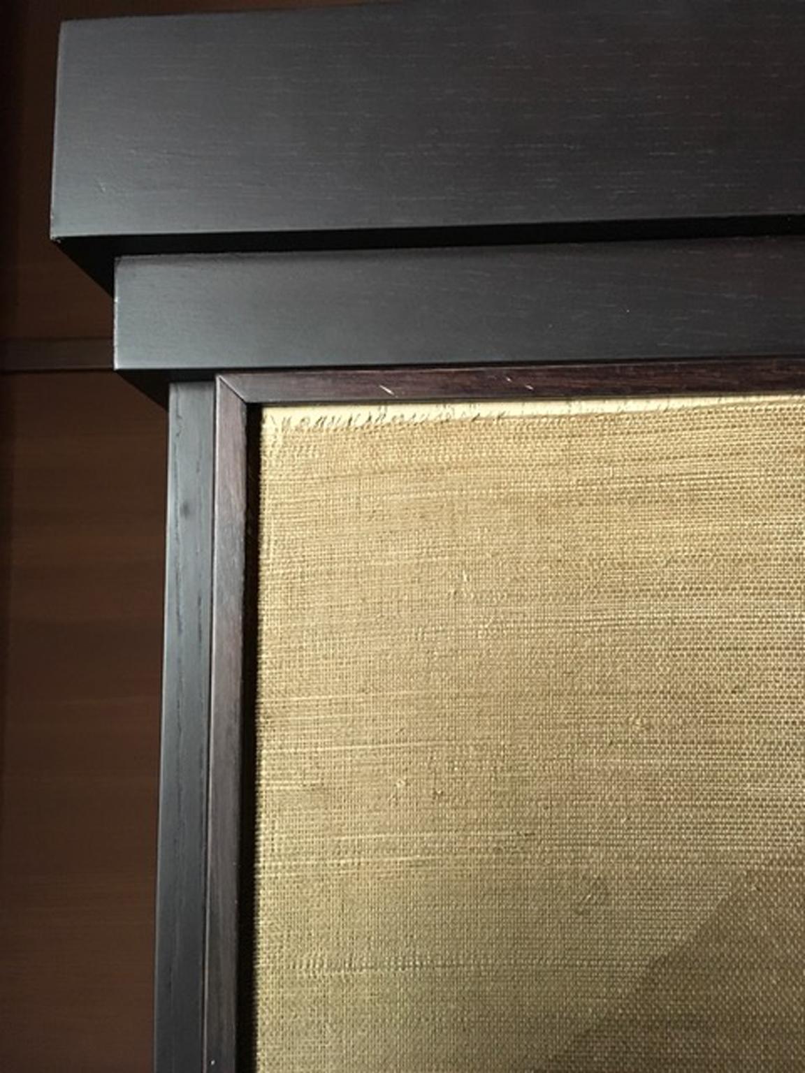 Italy Postmodern Dark Oak Cabinet with Raffia Panels and Bronze Handles In Excellent Condition For Sale In Brescia, IT