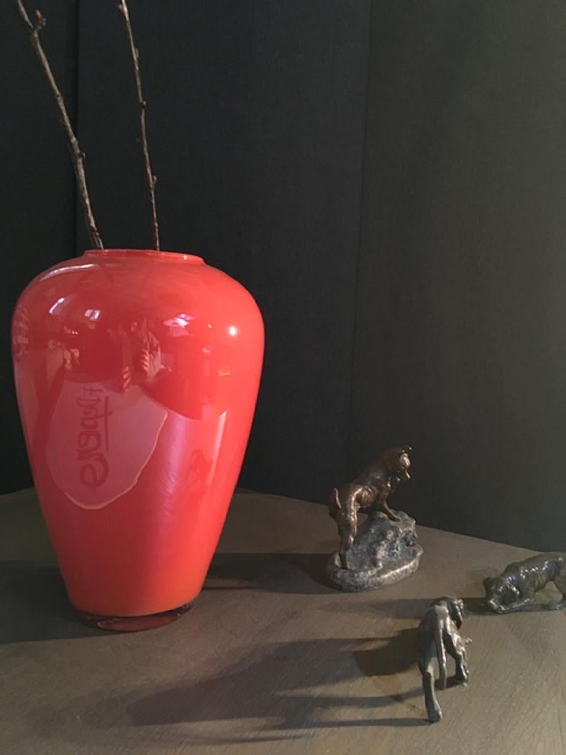 Italy 1990  Post-Modern Orange Murano Glass Vase For Sale 4