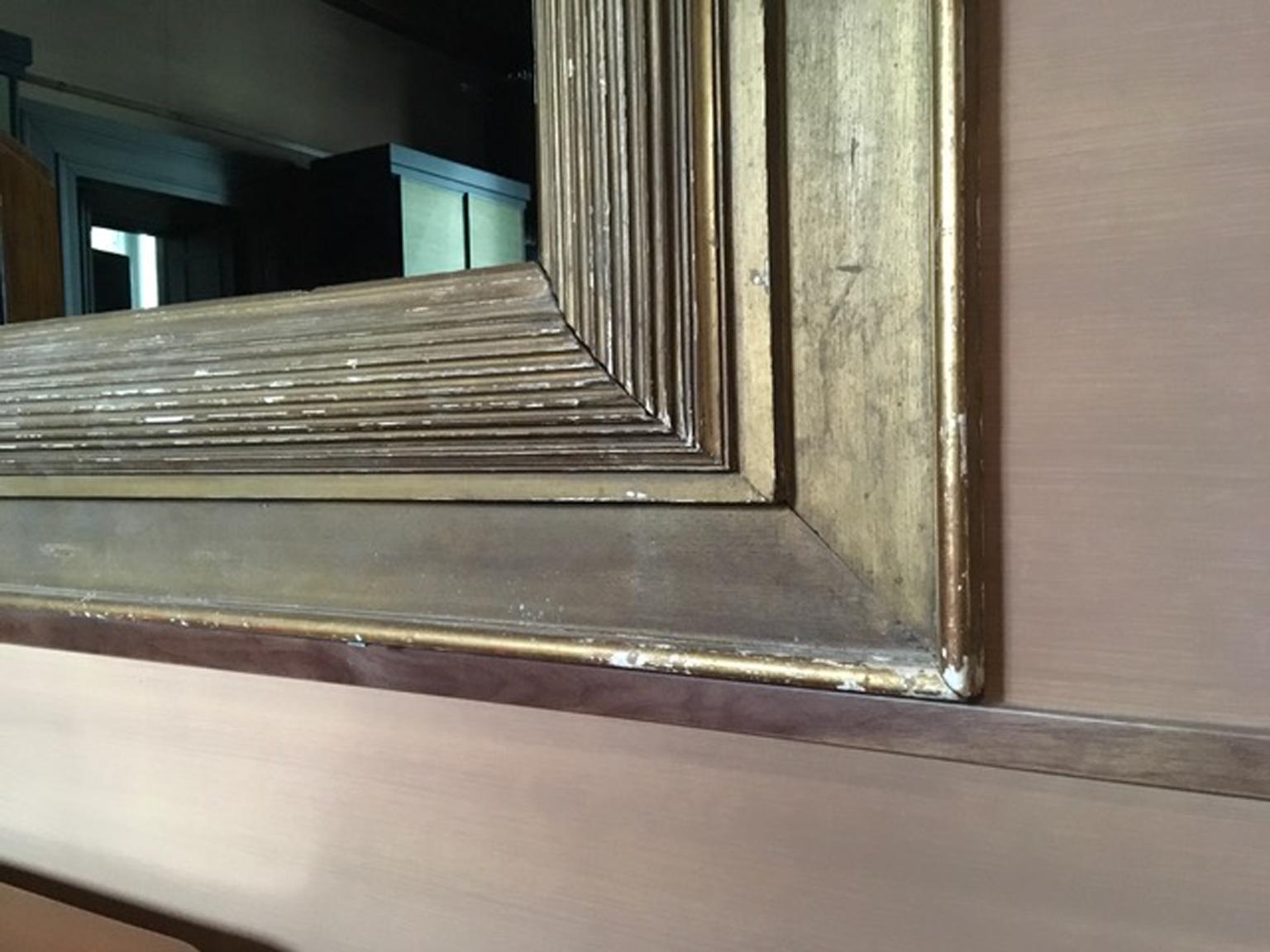 1960 Italy Post-Modern Smoked  Mirror in Golden Wood Frame For Sale 3