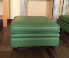 Italy Post-Modern Green Leather Squared Pouf with Black Spherical Lacquered Feet