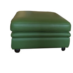 Italy Post-Modern Green Leather Squared Pouf with Black Spherical Lacquered Feet