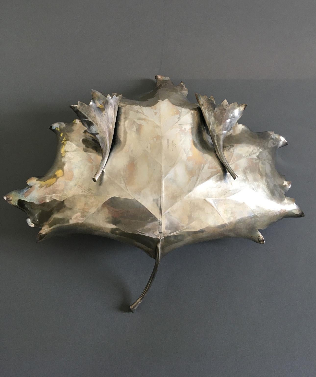 Italy Post-Modern Mario Buccellati Silver Bowl Leaf For Sale 6