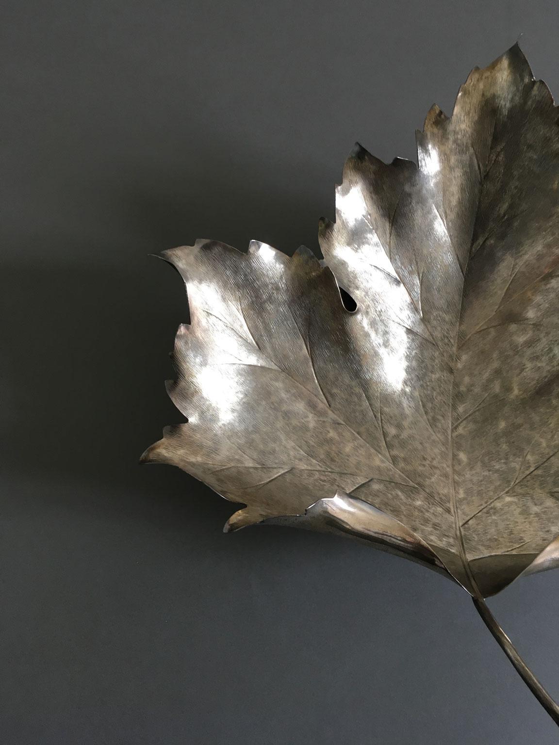 Hand-Crafted Italy Post-Modern Mario Buccellati Silver Bowl Leaf For Sale