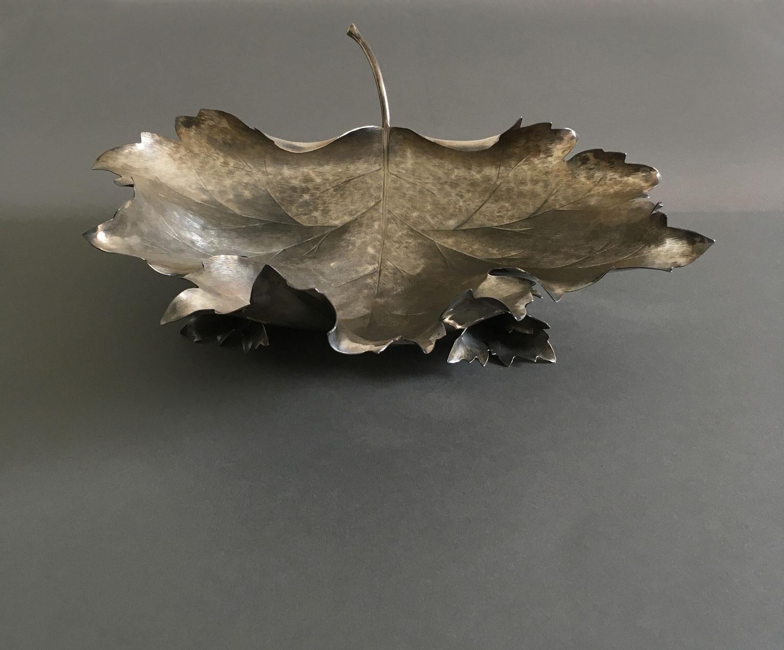 Italy Post-Modern Mario Buccellati Silver Bowl Leaf For Sale 2