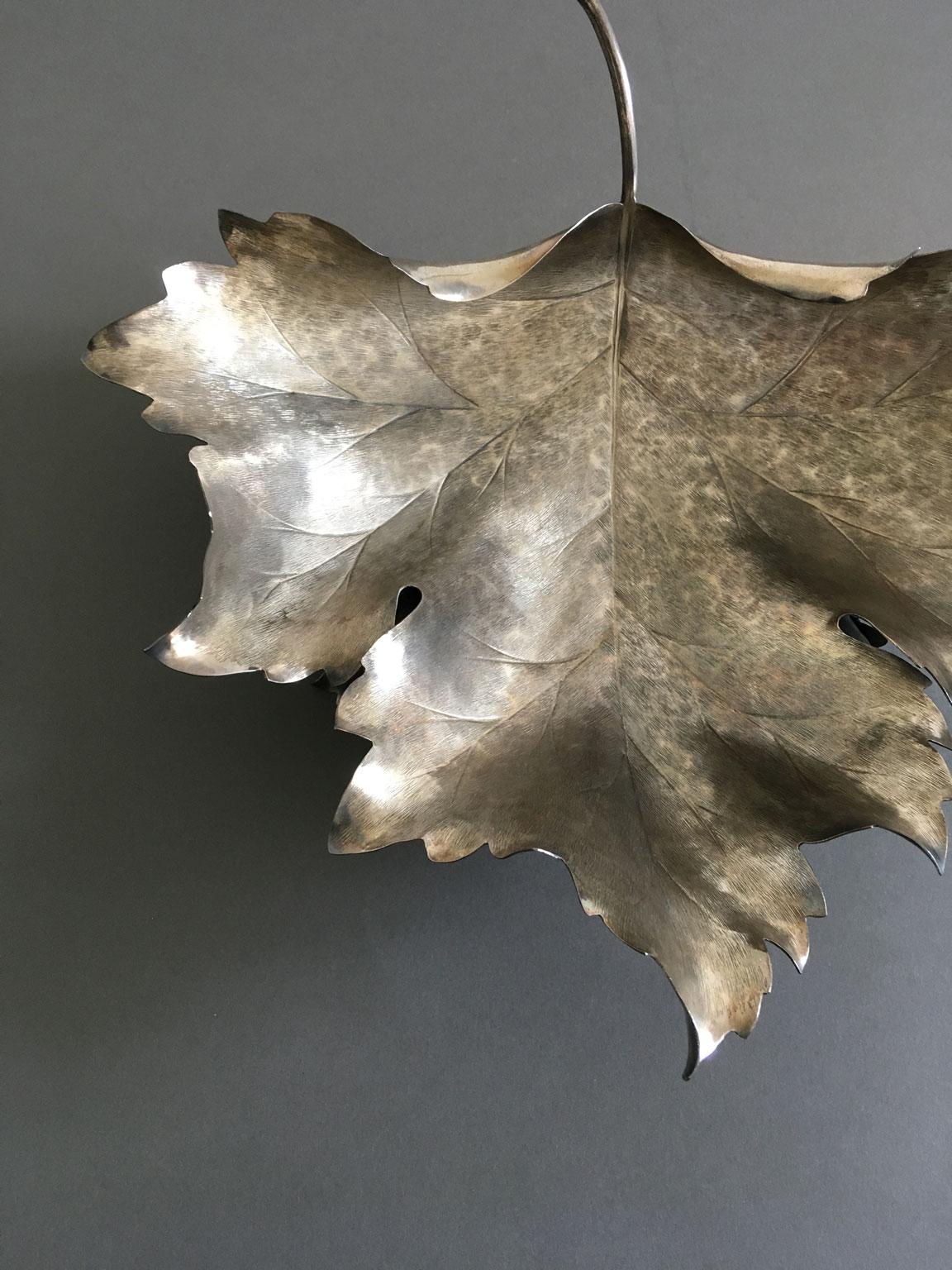 Italy Post-Modern Mario Buccellati Silver Bowl Leaf For Sale 3