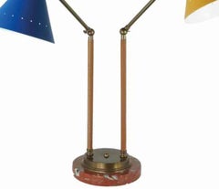 Italy Post Modern Style Brass Table Lamp with Painted Metal Shades Yellow Blue