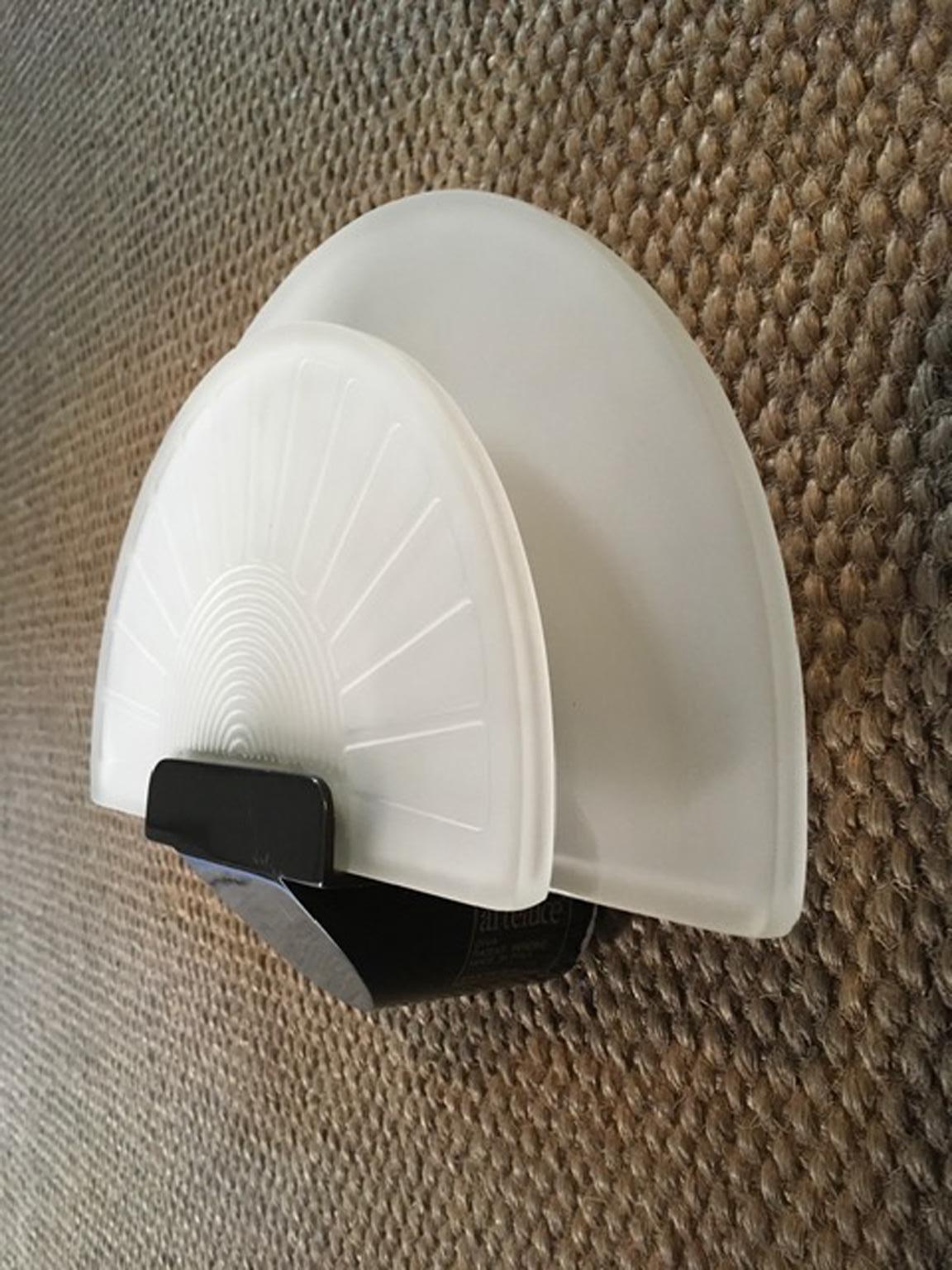 Italian 1980 Italy Post-Modern Black Metal and Satin Glass Wall Light For Sale