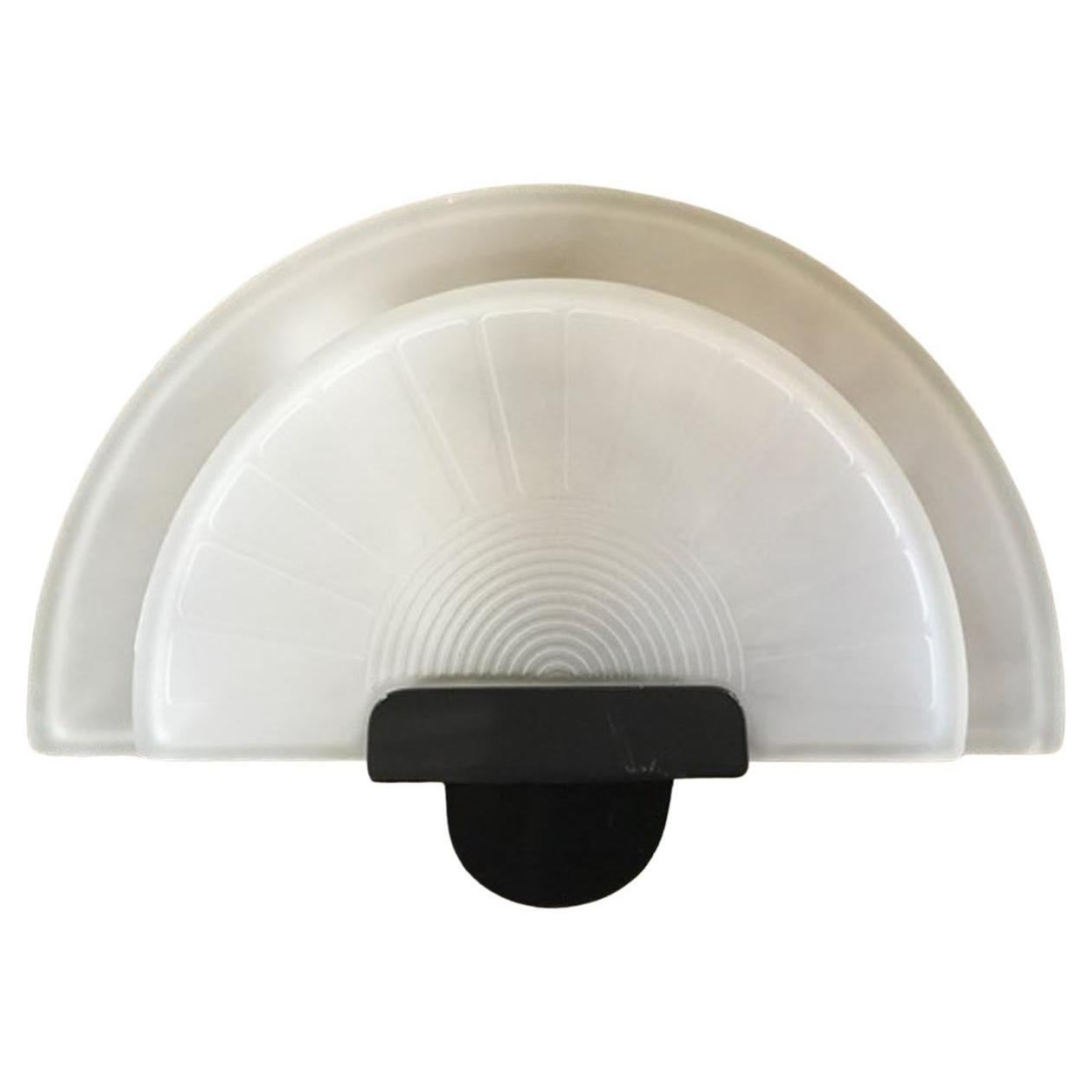 1980 Italy Post-Modern Black Metal and Satin Glass Wall Light For Sale