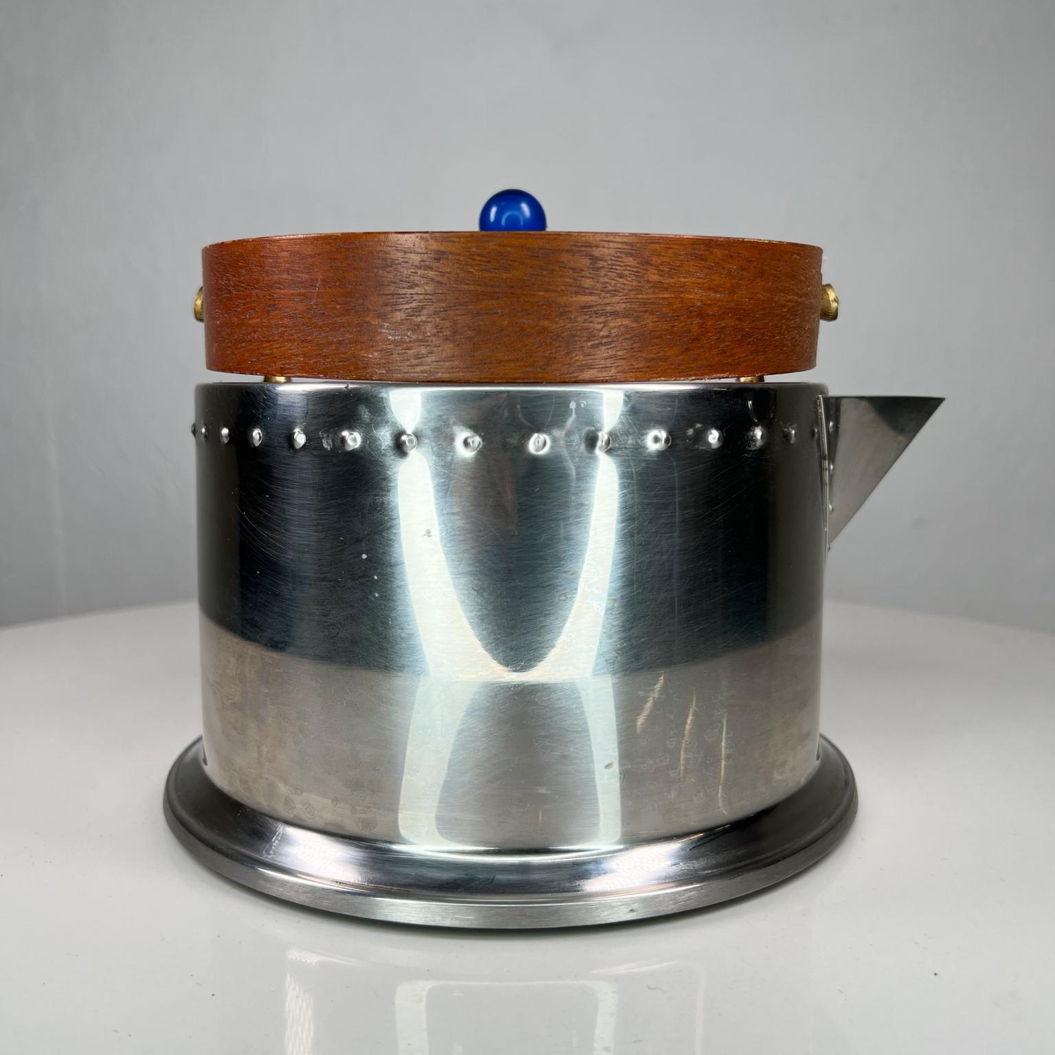 Late 20th Century Italy Postmodern Blue Finial Tea Pot Kettle Stainless Steel C Jorgensen Bodum