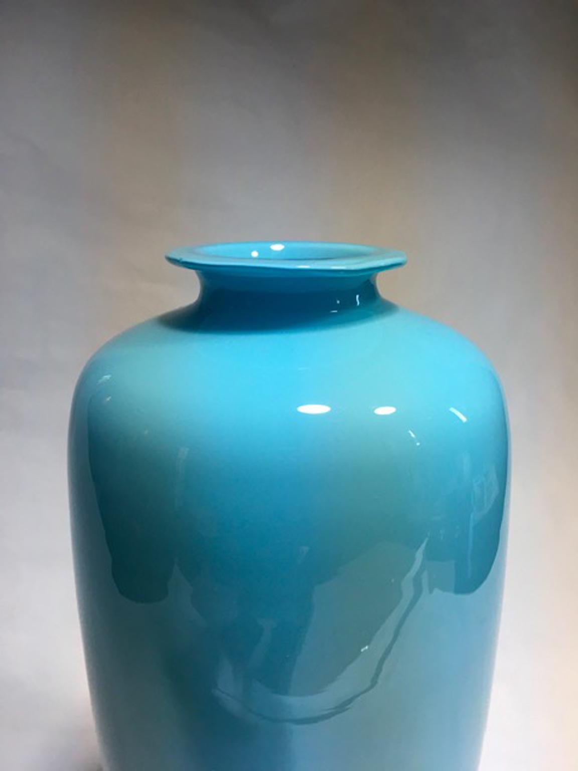 Italy Post-Modern Design Murano Glass Light Blue Vase For Sale 11