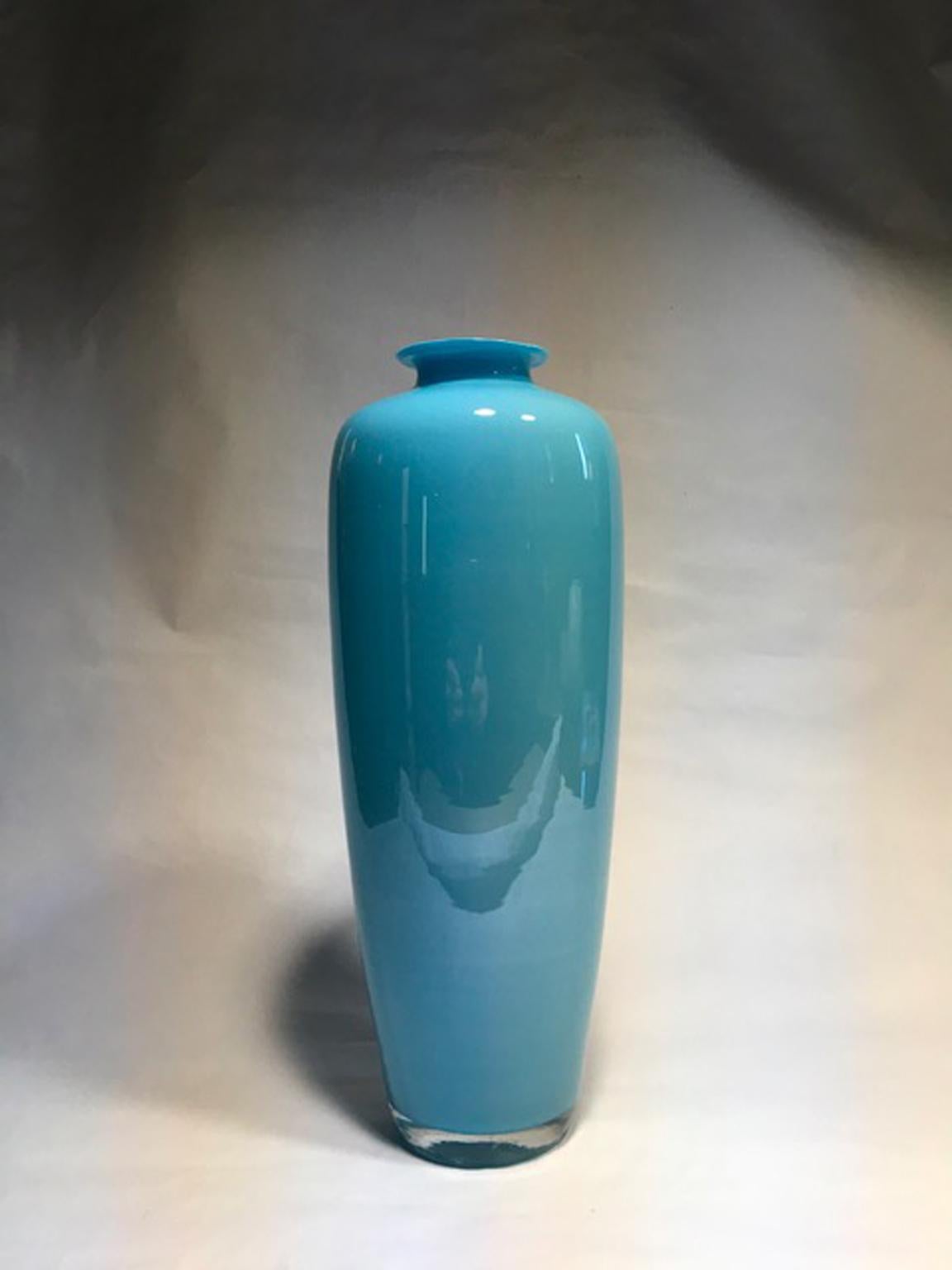 Italy Post-Modern Design Murano Glass Light Blue Vase For Sale 2