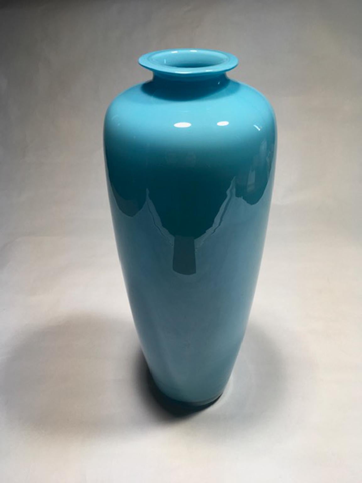 Italy Post-Modern Design Murano Glass Light Blue Vase For Sale 3
