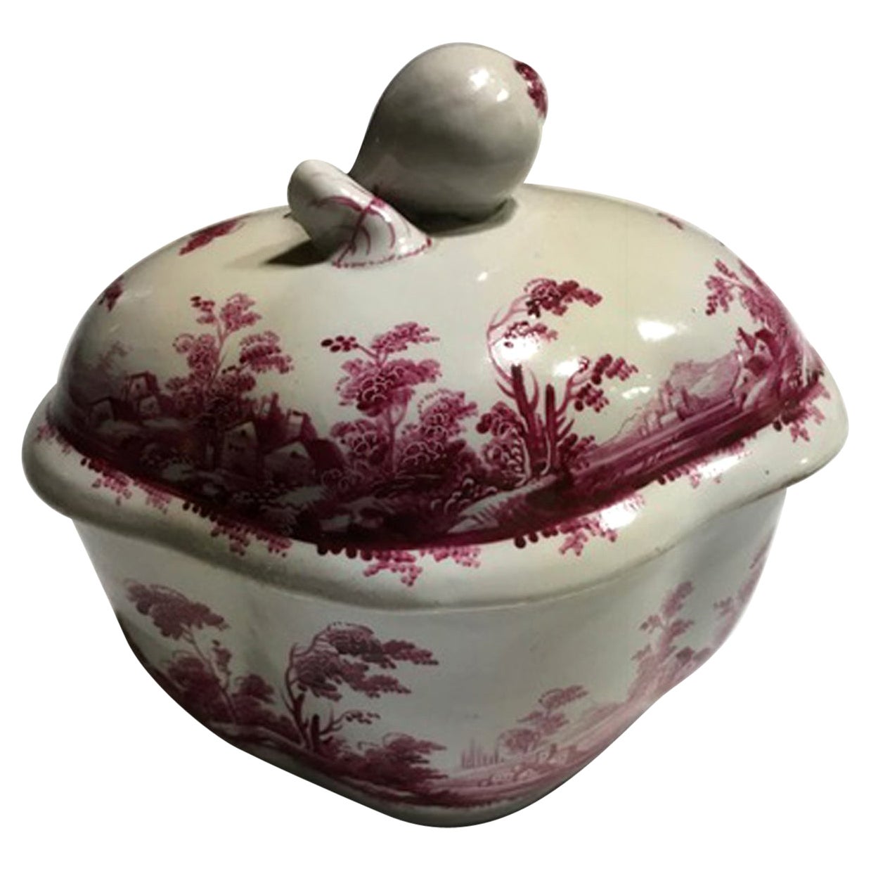 Italy Richard Ginori Mid-18th Century Porcelain Sugar Bowl Pink Landscapes